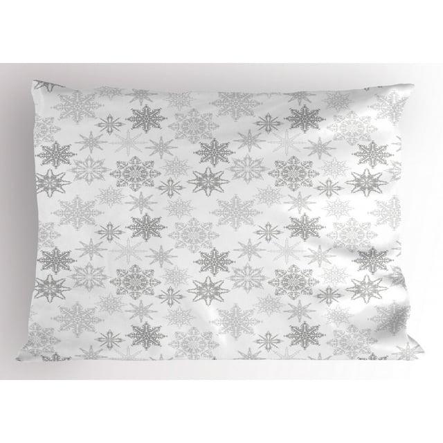 Ambesonne Winter Pillow Sham, Ornate Crystals of Ice, 26" X 20", Grey Grey White