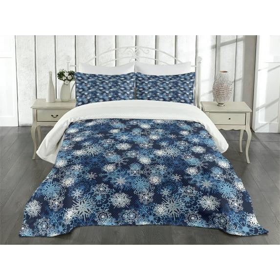Ambesonne Ambesonne Winter Bedspread Set Ornate Snowflakes Xmas Pale Blue Dark Blue