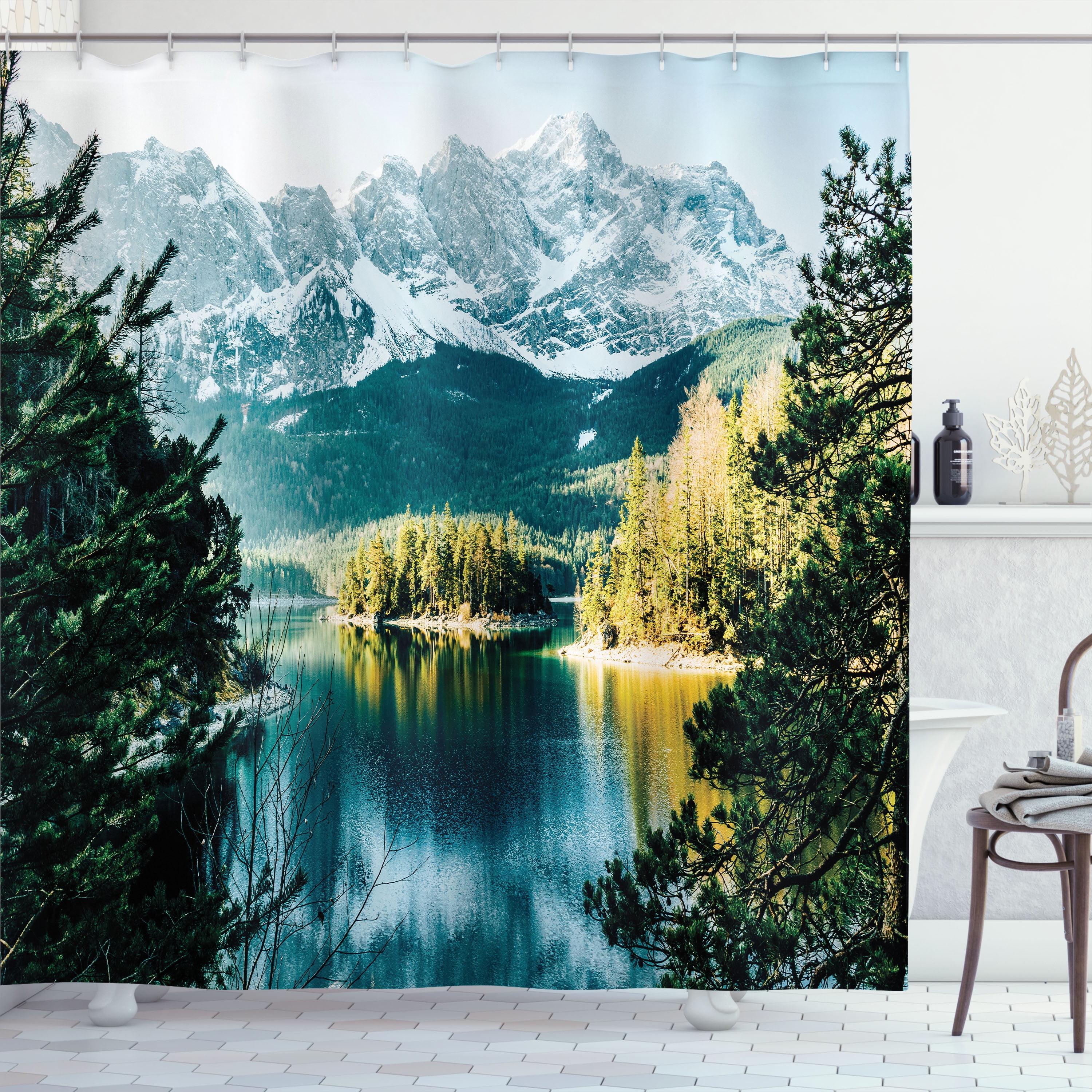 Mountain Frozen Lake Scenic Shower Curtain with Hooks Included