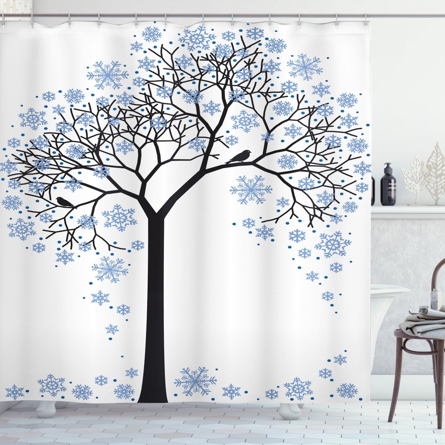 Winter Tree Snowflake Print Waterproof Shower Curtain