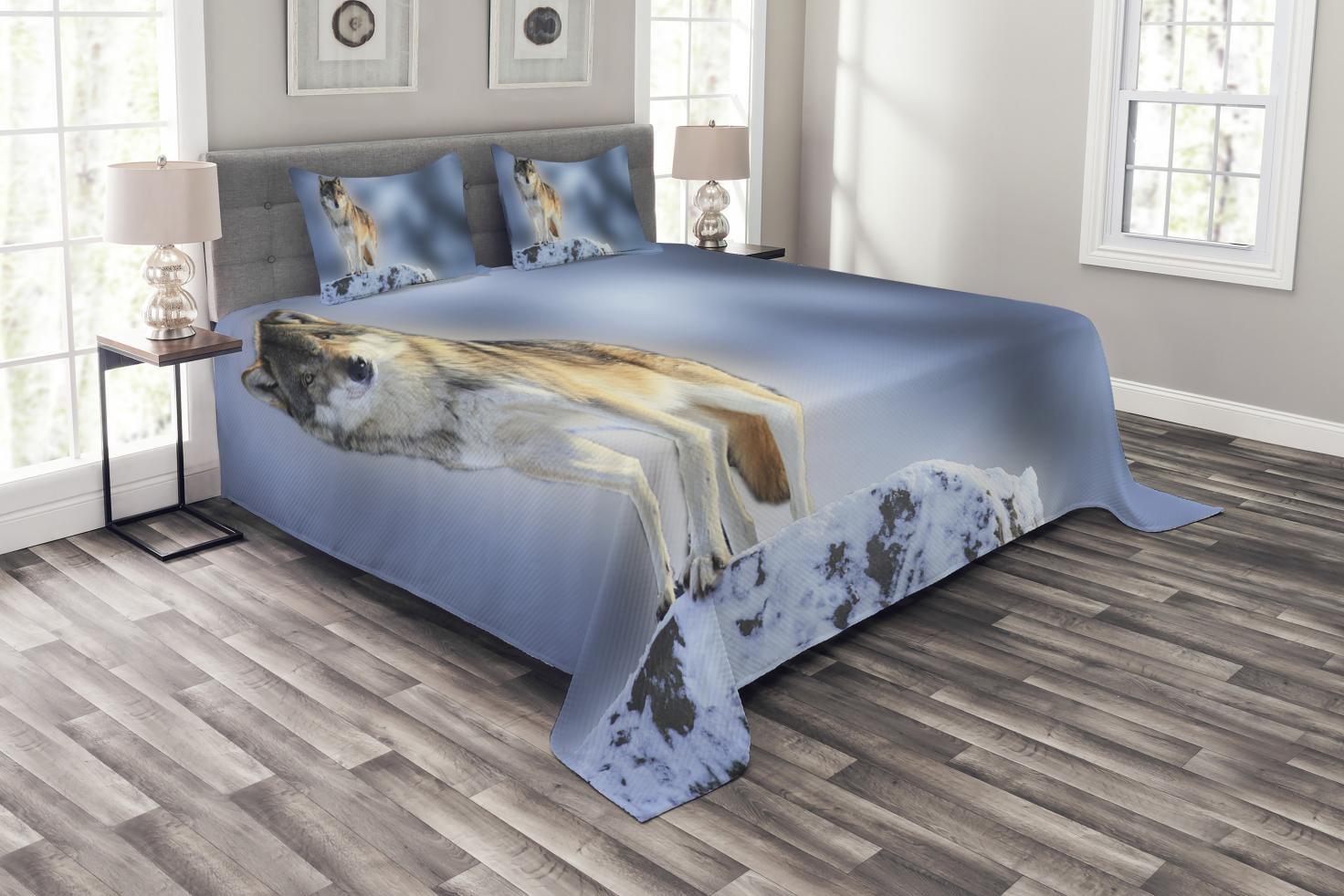 Ambesonne Ambesonne Wolf Bedspread Set  Carnivore Canine in Snow  Multicolor