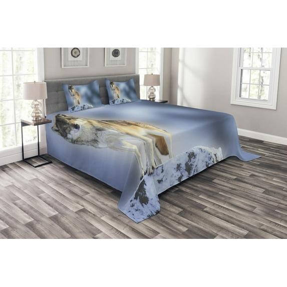 Ambesonne Ambesonne Wolf Bedspread Set  Carnivore Canine in Snow  Multicolor