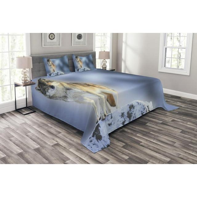Ambesonne Ambesonne Wolf Bedspread Set  Carnivore Canine in Snow  Multicolor