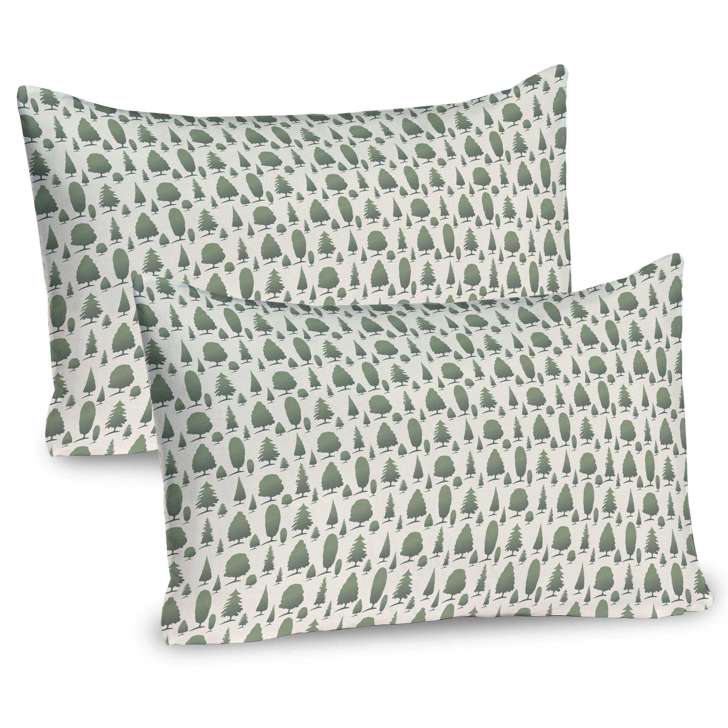 Ambesonne Woodland Pillow Sham 2 Pack Green Tones Forest Trees Pale Reseda Green Ivory