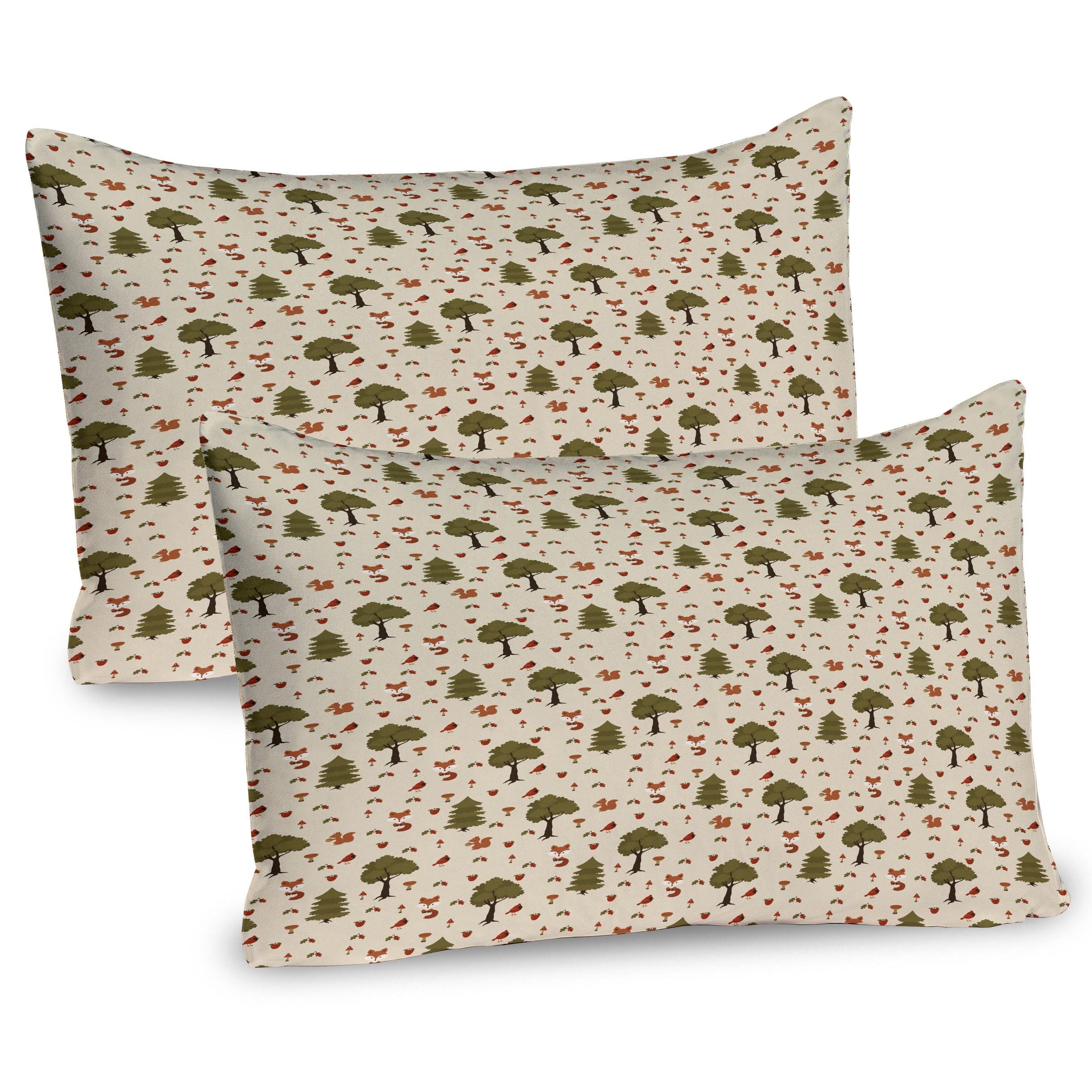 Ambesonne Woodsy Pillow Sham 2 Pack Woodland Animals in Nature Beige Fawn