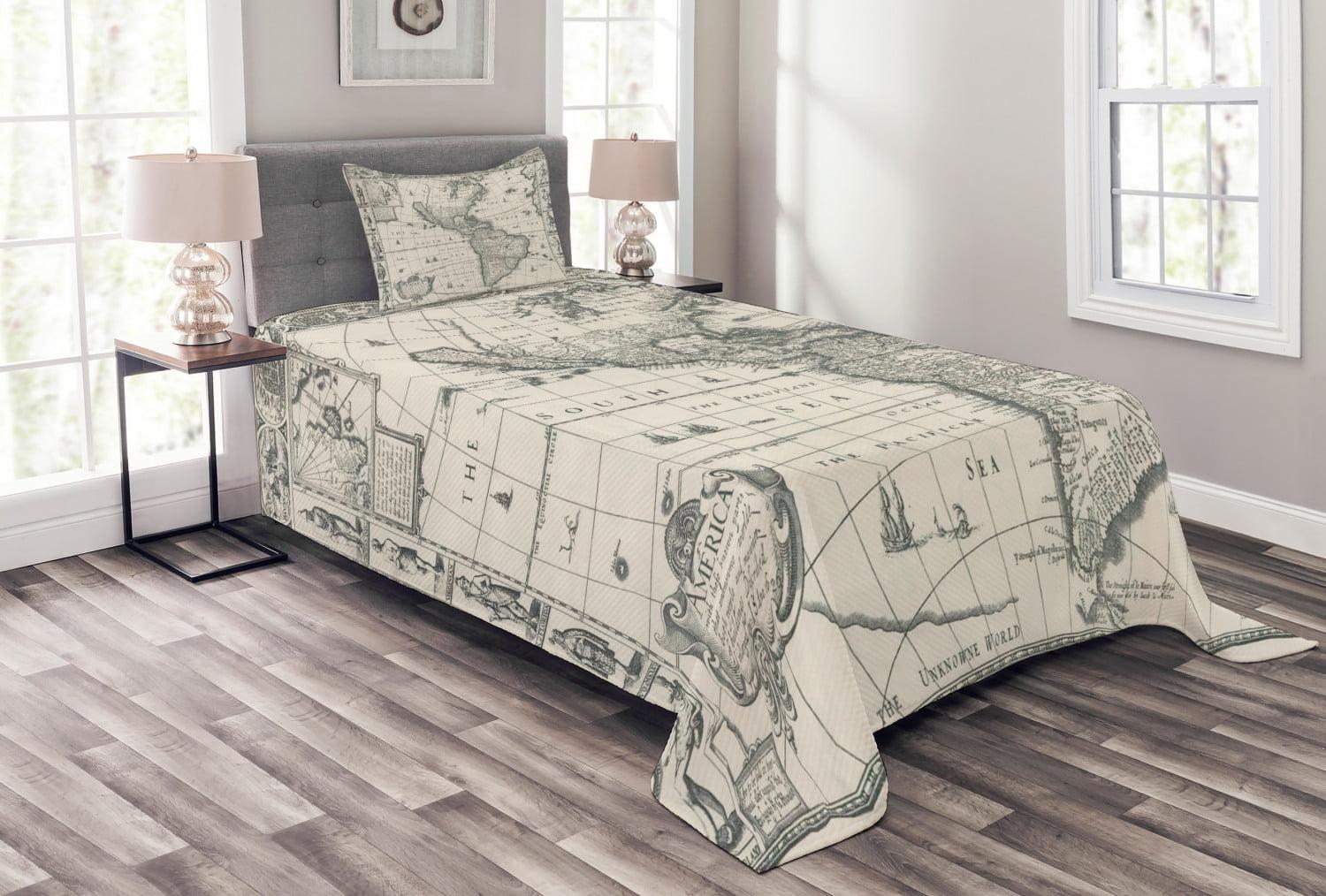 Ambesonne Ambesonne World Map Bedspread Retro Old