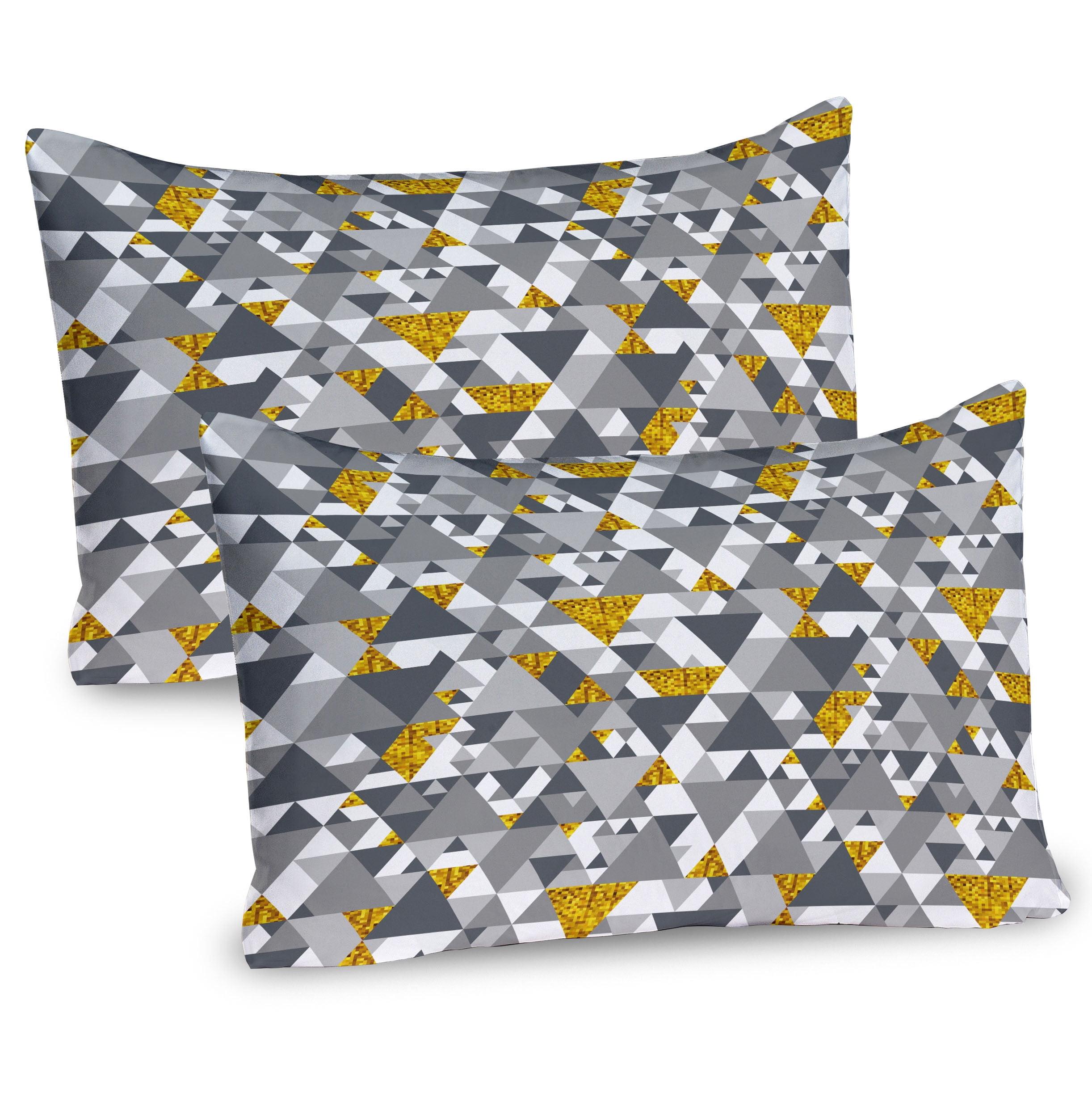 Ambesonne Yellow Grey Pillow Sham 2 Pack Zig Zag Triangles Charcoal Grey Marigold