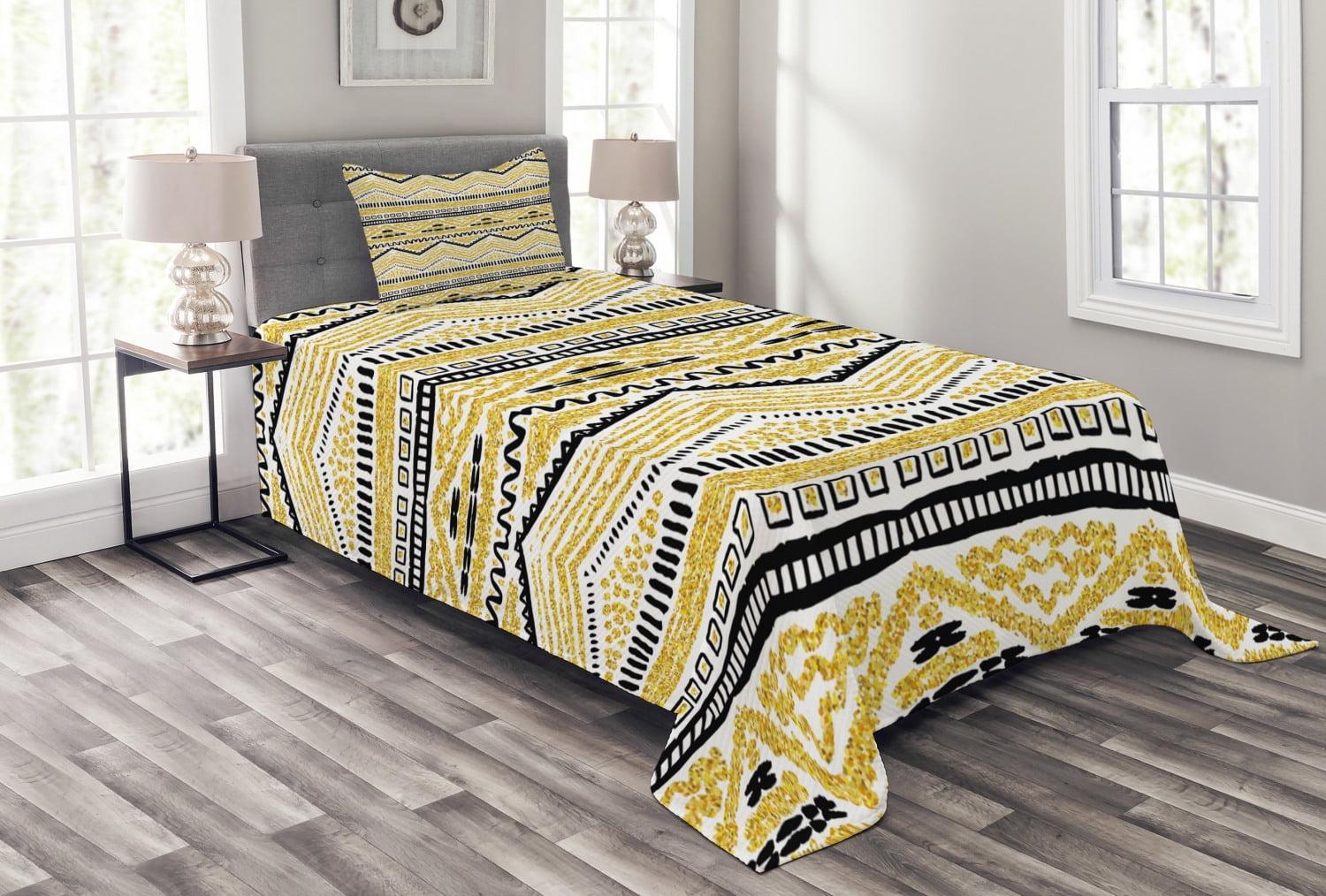 Ambesonne Ambesonne Yellow and Black Bedspread Set 2 Pcs Zig Zag Lines Twin Yellow Black and White