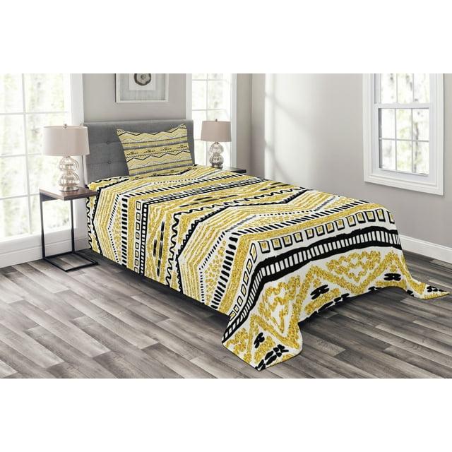 Ambesonne Ambesonne Yellow and Black Bedspread Set 2 Pcs Zig Zag Lines Twin Yellow Black and White