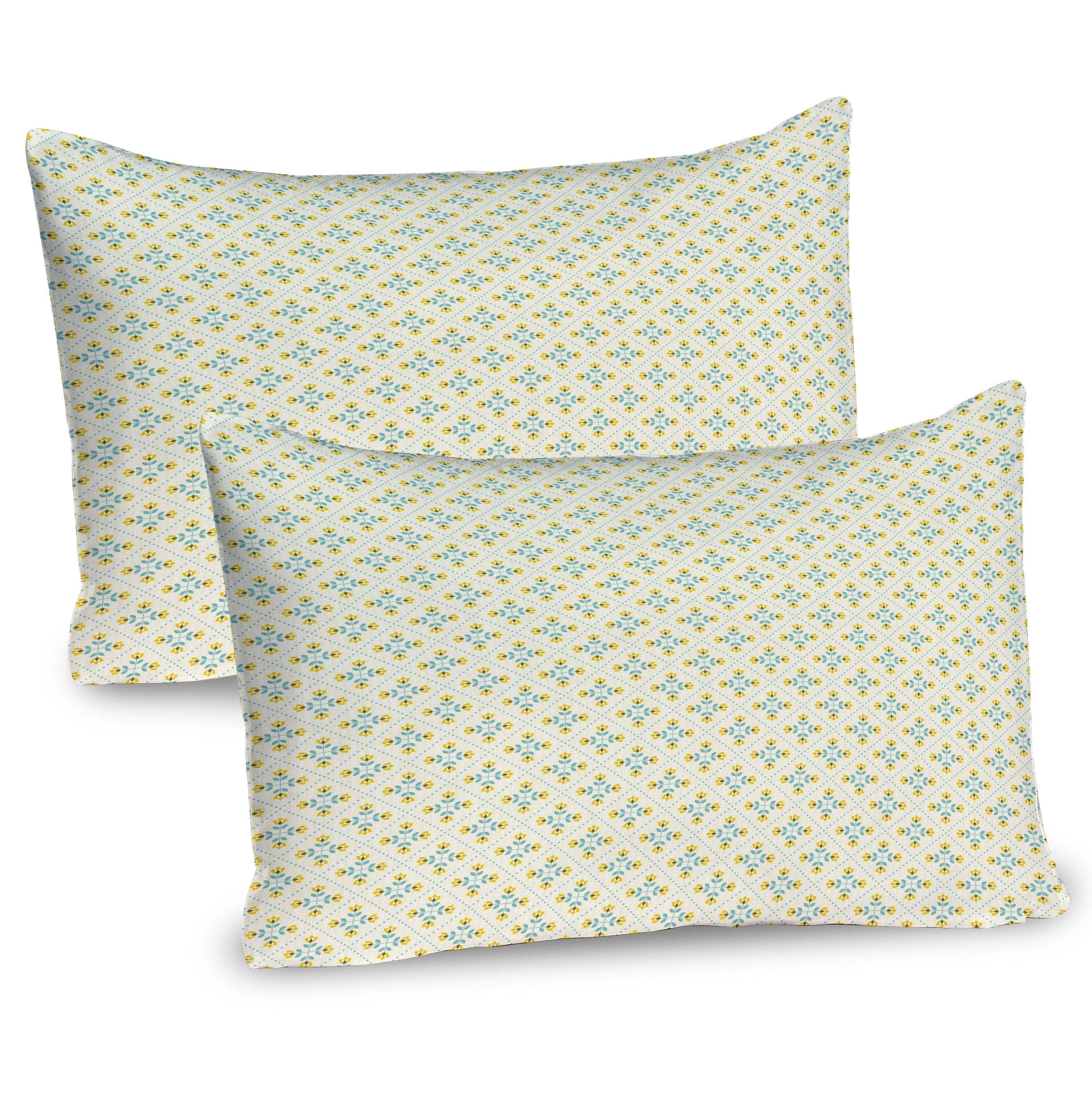 Earth Yellow and Pale Blue Floral Microfiber Pillow Shams 2 Pack