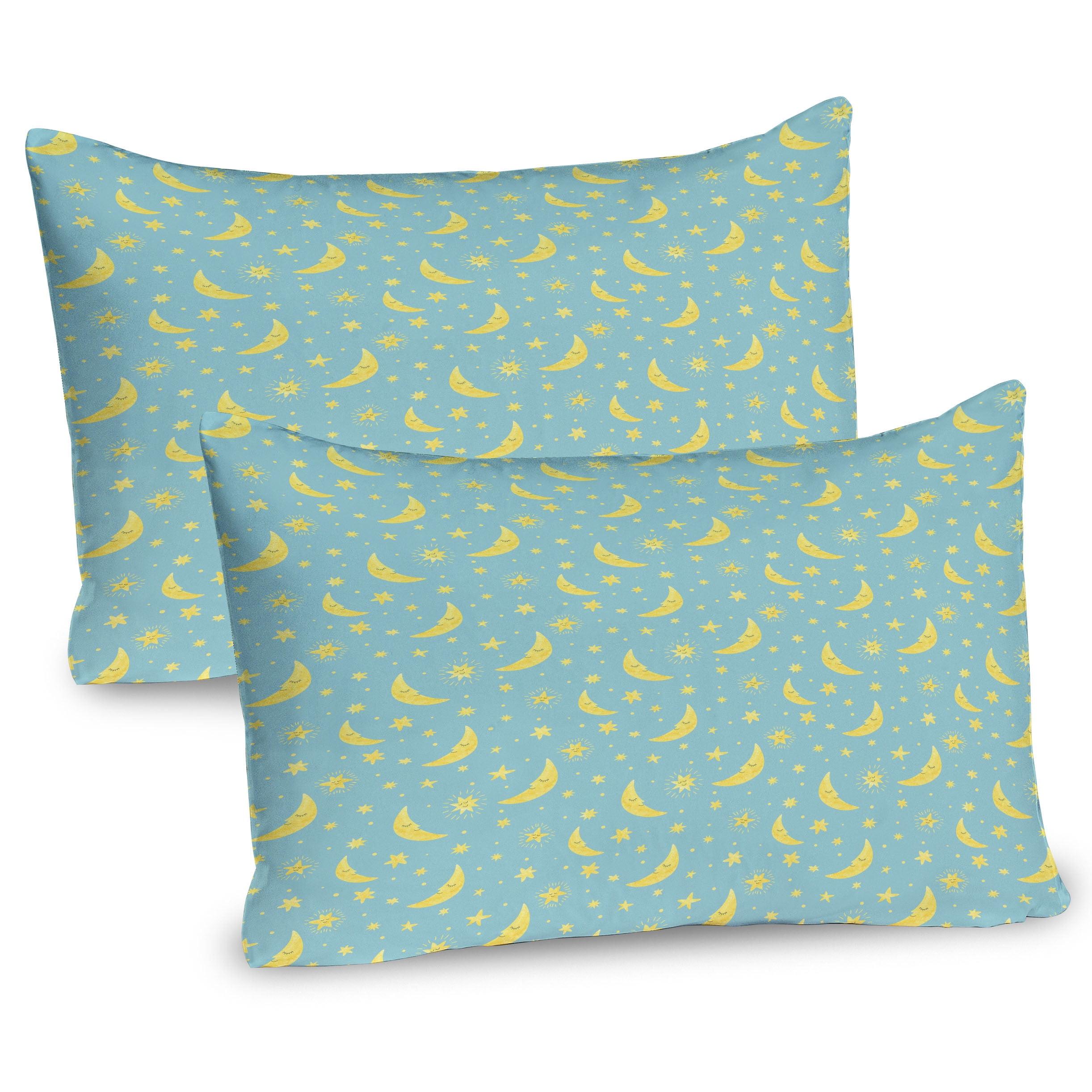 Pale Blue and Yellow Moon and Stars Microfiber Pillow Sham Set