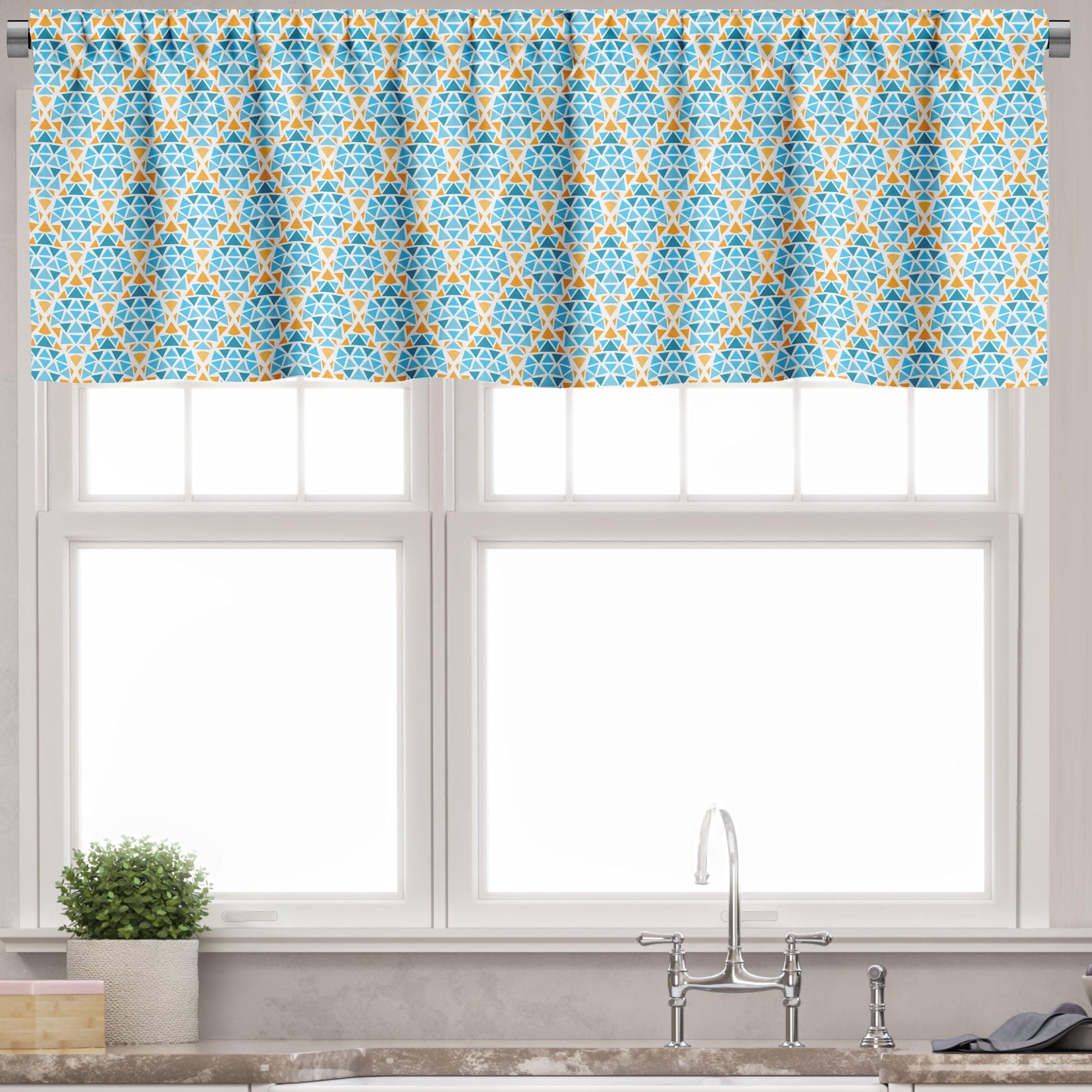 Aqua Teal Marigold Triangle Motif Rod Pocket Valance 54" x 12"