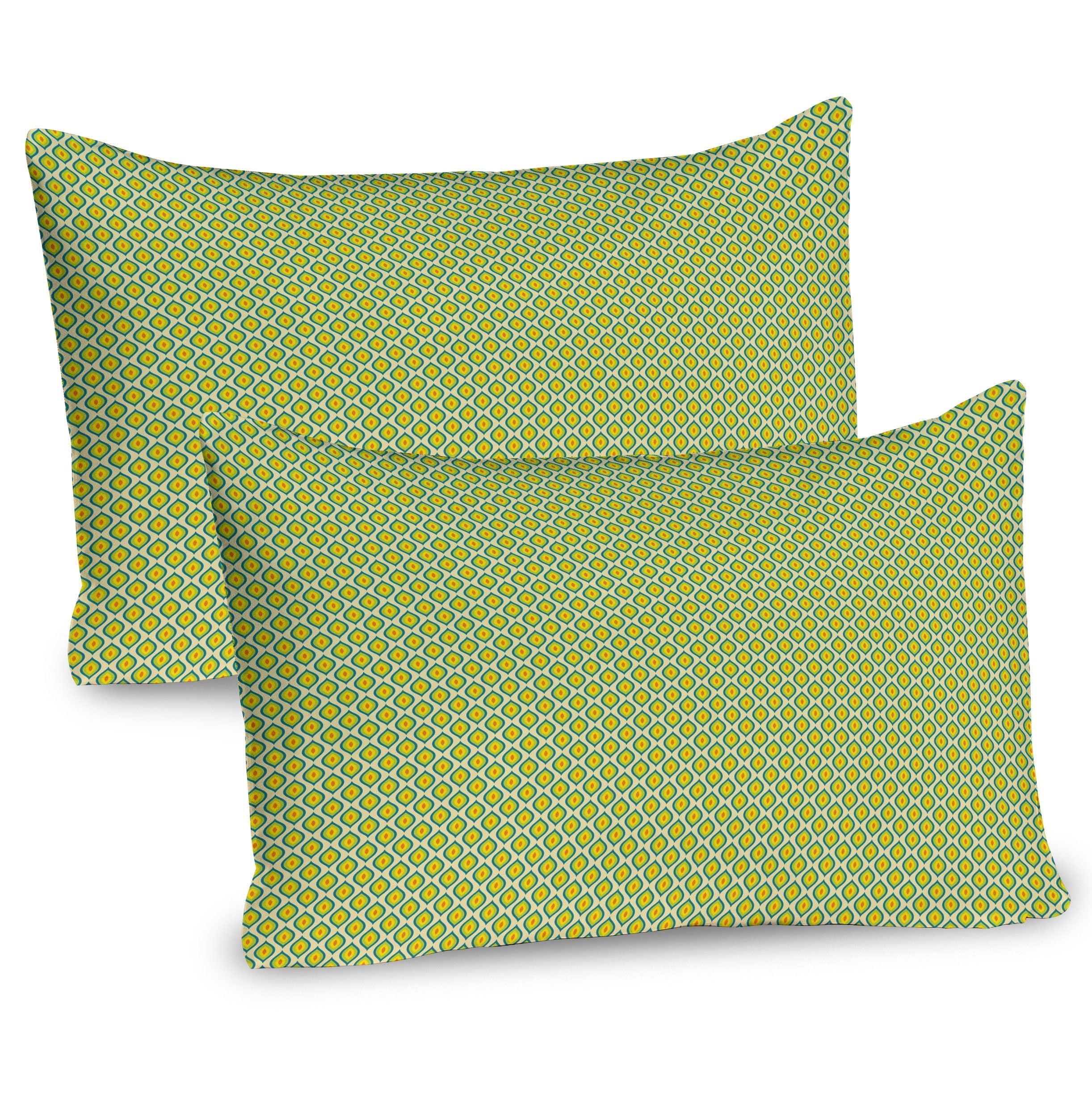 Ambesonne Yellow and Green Pillow Sham 2 Pack Retro Boho Ovals 26"x20" Yellow Green Vermilion