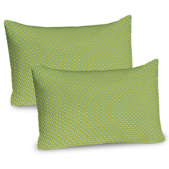 Ambesonne Ambesonne Yellow and Green Pillow Sham 2 Pack Retro Boho Ovals 26"x20" Yellow Green Vermilion