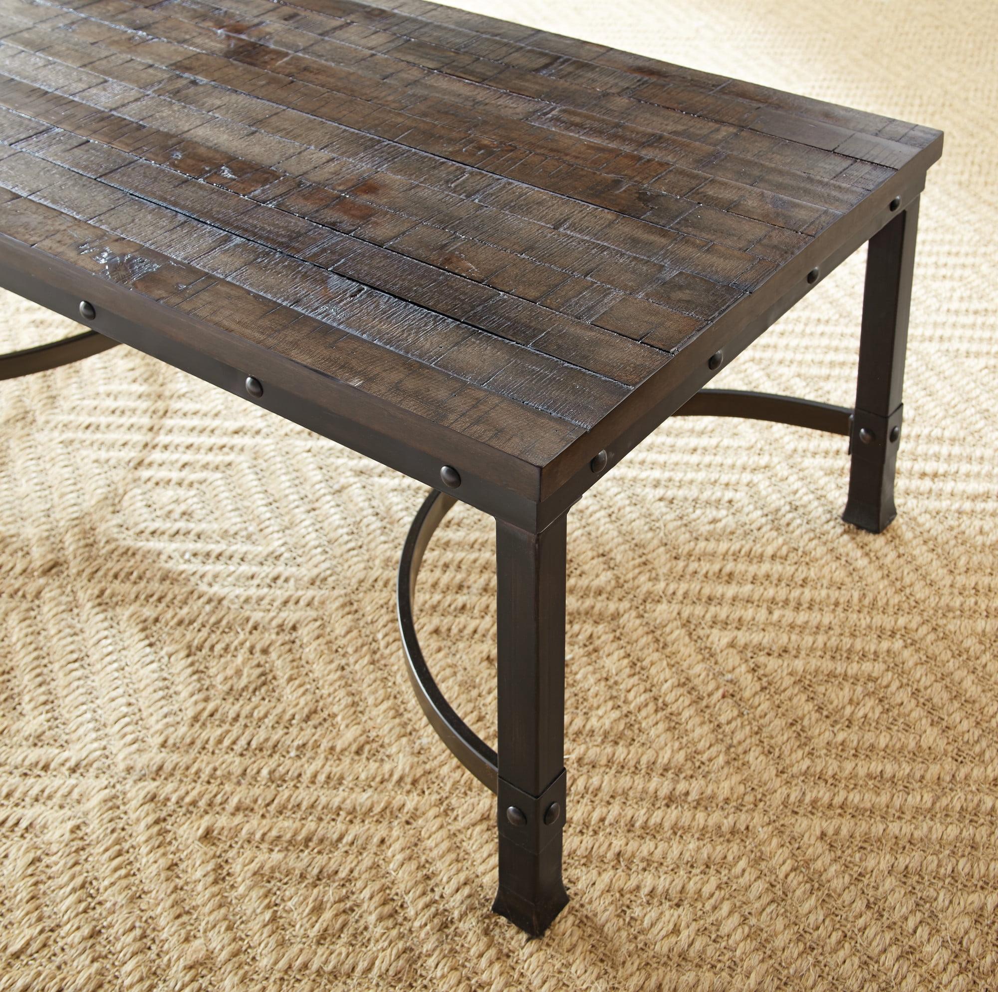 Ambrose 48'' Rustic Honey Wood and Ebony Metal Rectangular Cocktail Table