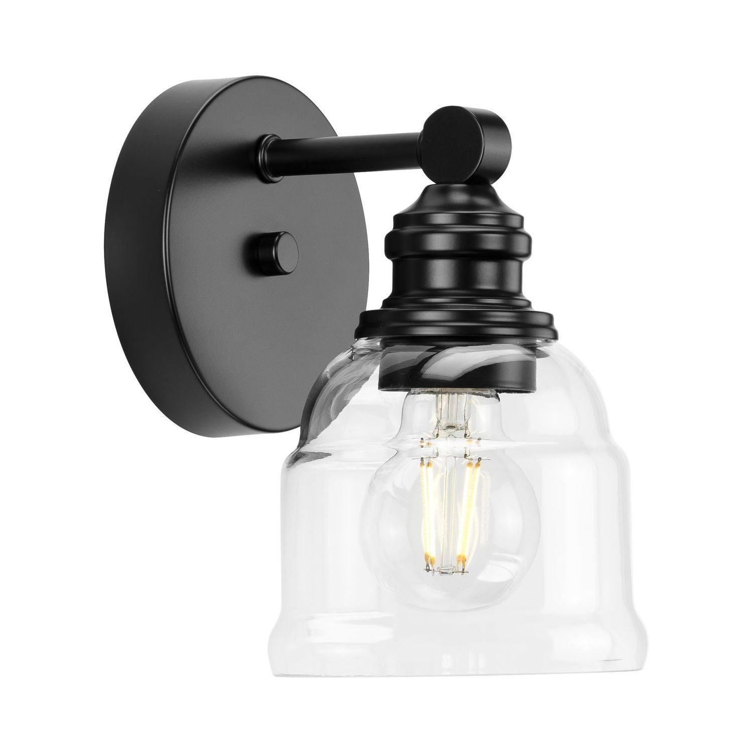 Matte Black Clear Glass Farmhouse Bath Vanity Light