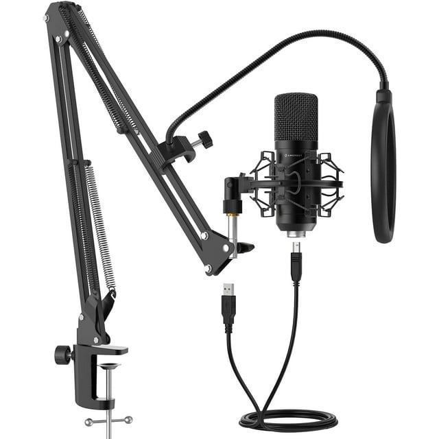 Amcrest USB Microphone for Voice Recordings, Podcasts, Gaming, Online Conferences, Live Streaming, Cardioid Microphone with Boom Arm, Pop-Filter, Shock Mount, AM430-BPS