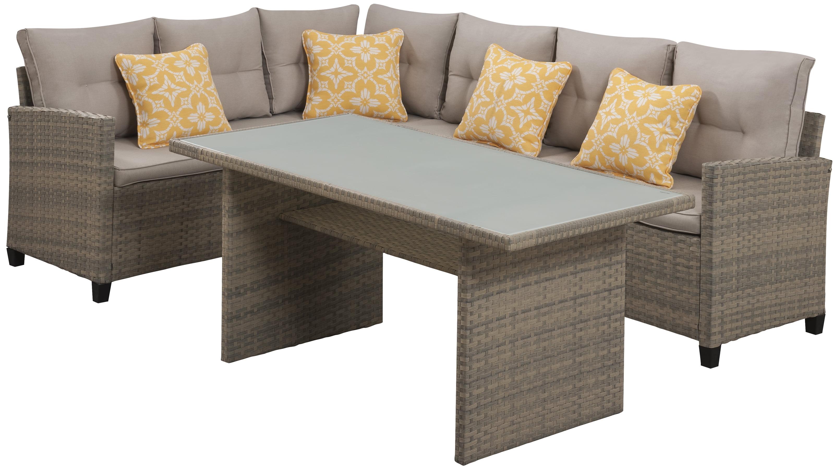 Amelia 6-Person Gray PVC Resin & Steel Outdoor Sectional Set with Chow Table