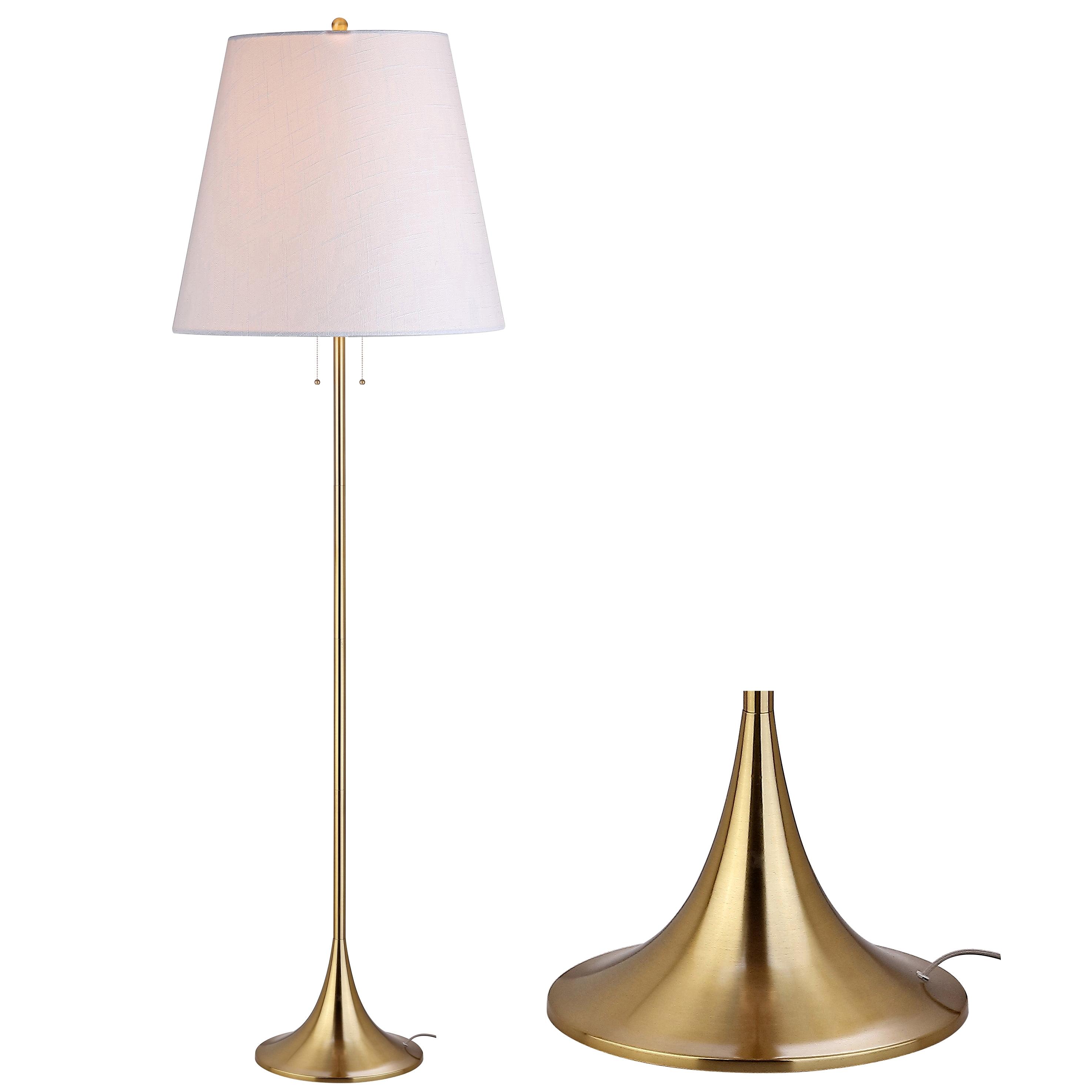 Amelia Contemporary 63" Brass Floor Lamp with White Linen Shade