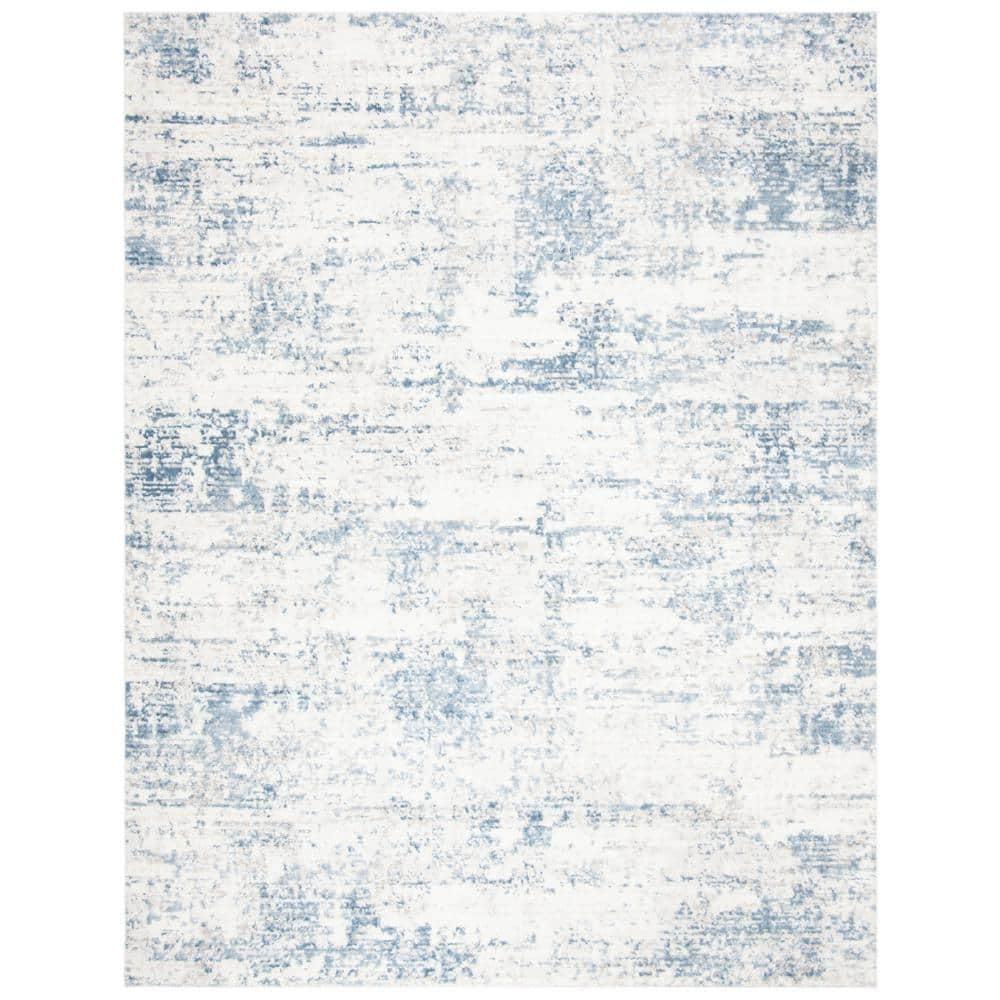 Ivory & Blue Abstract Hand-Knotted 9' x 12' Synthetic Area Rug