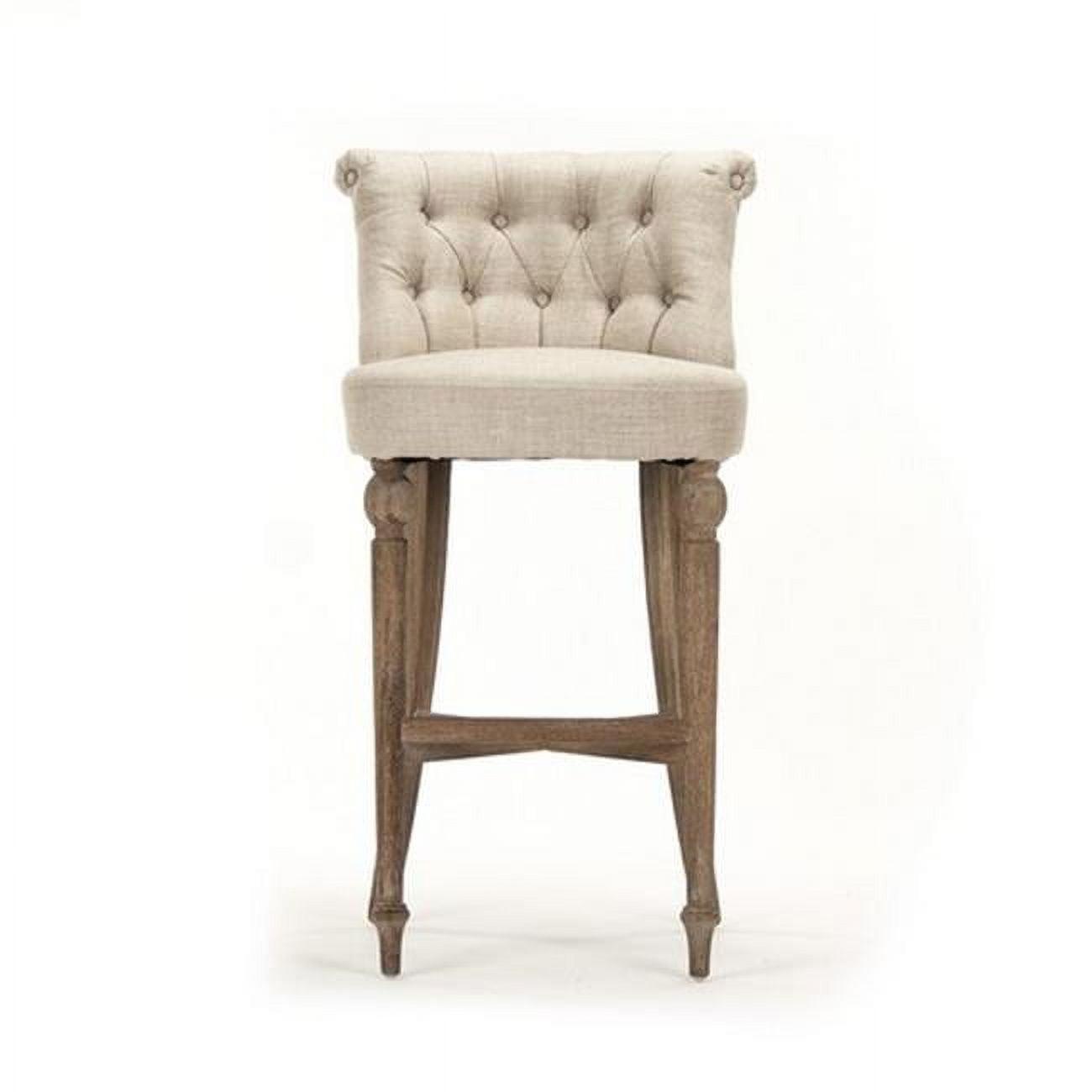 Amelie Limed Grey Oak Bar Stool with Cream Linen