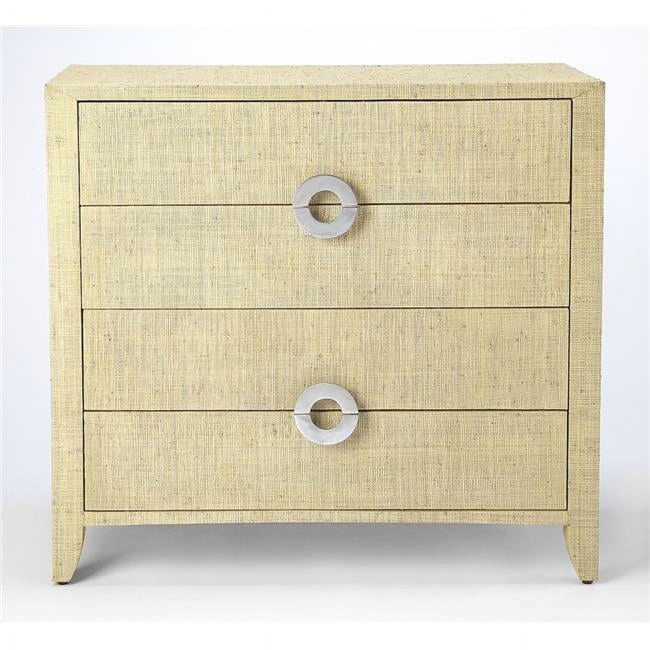 Amelle Cream Raffia 4 Drawer Accent Chest, Beige