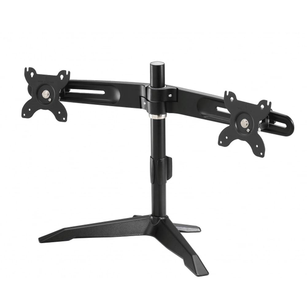 Black Steel and Aluminum Dual Monitor Desk Stand