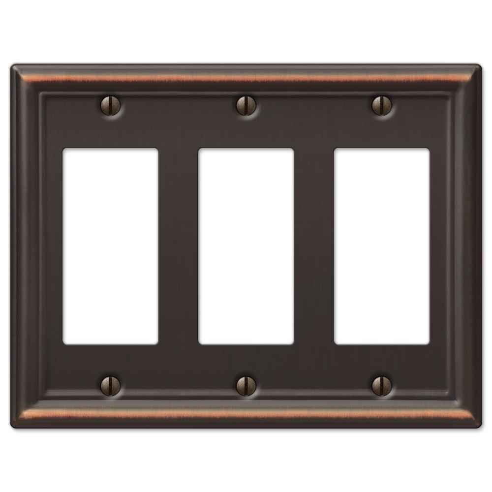 Aged Bronze Steel Triple Rocker Wallplate