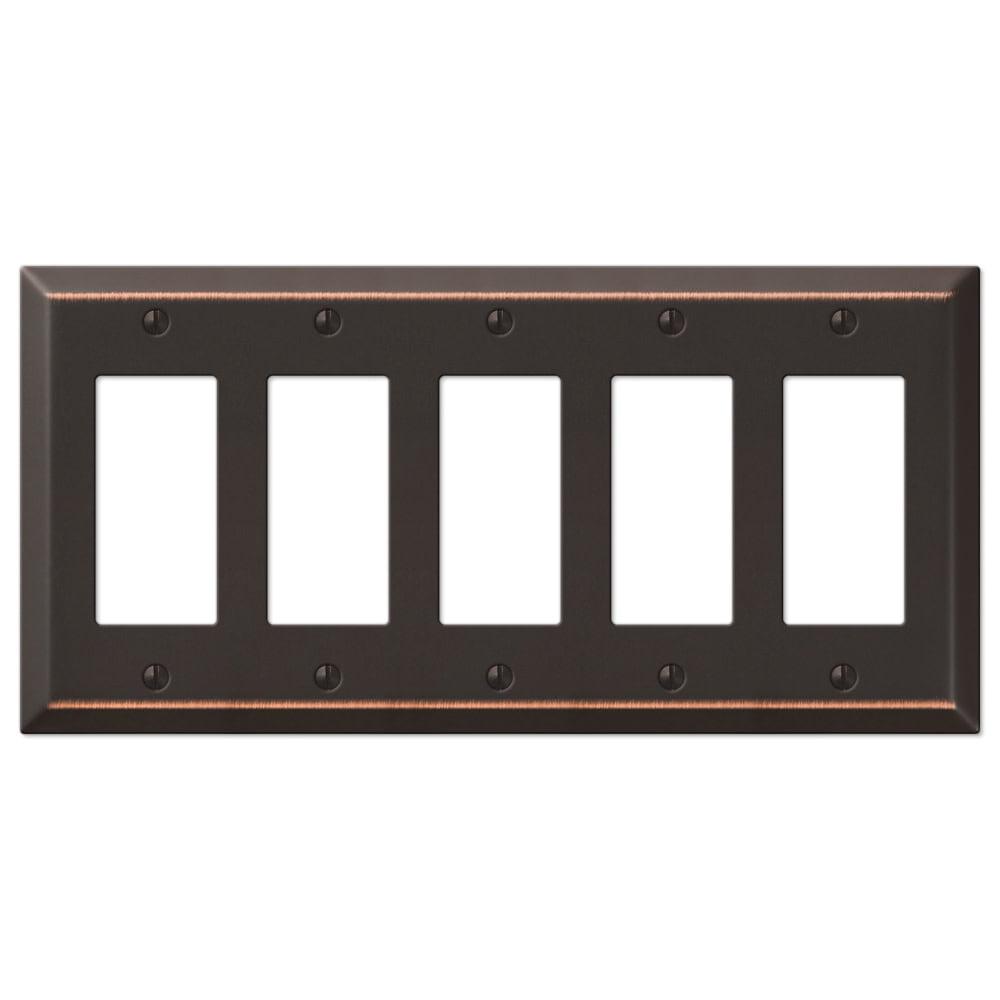 Aged Bronze Steel 5-Gang Rocker Wallplate