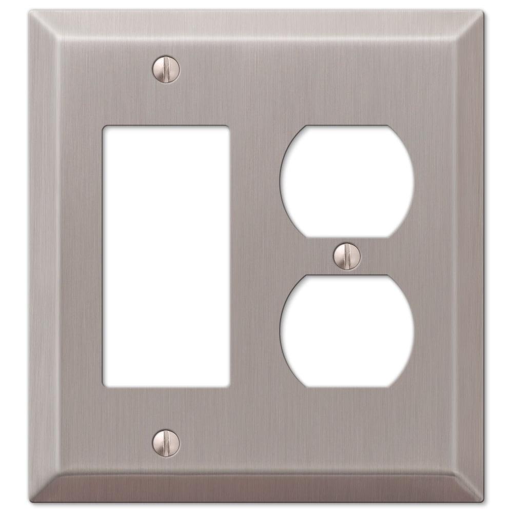 Brushed Nickel 2-Gang Steel Wall Plate with Rocker and Duplex