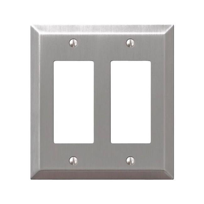 Brushed Nickel 2-Gang Double Rocker Steel Wall Plate