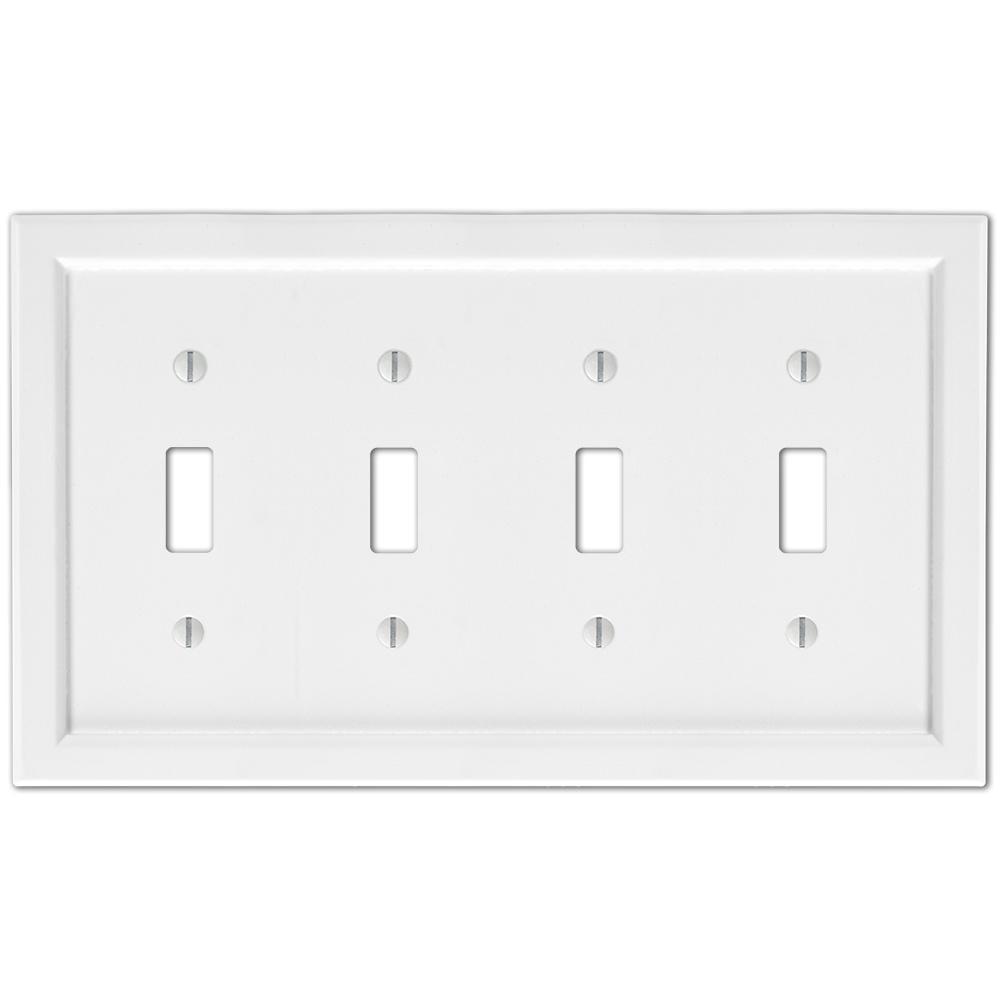 White Wood Quad Toggle Wall Plate