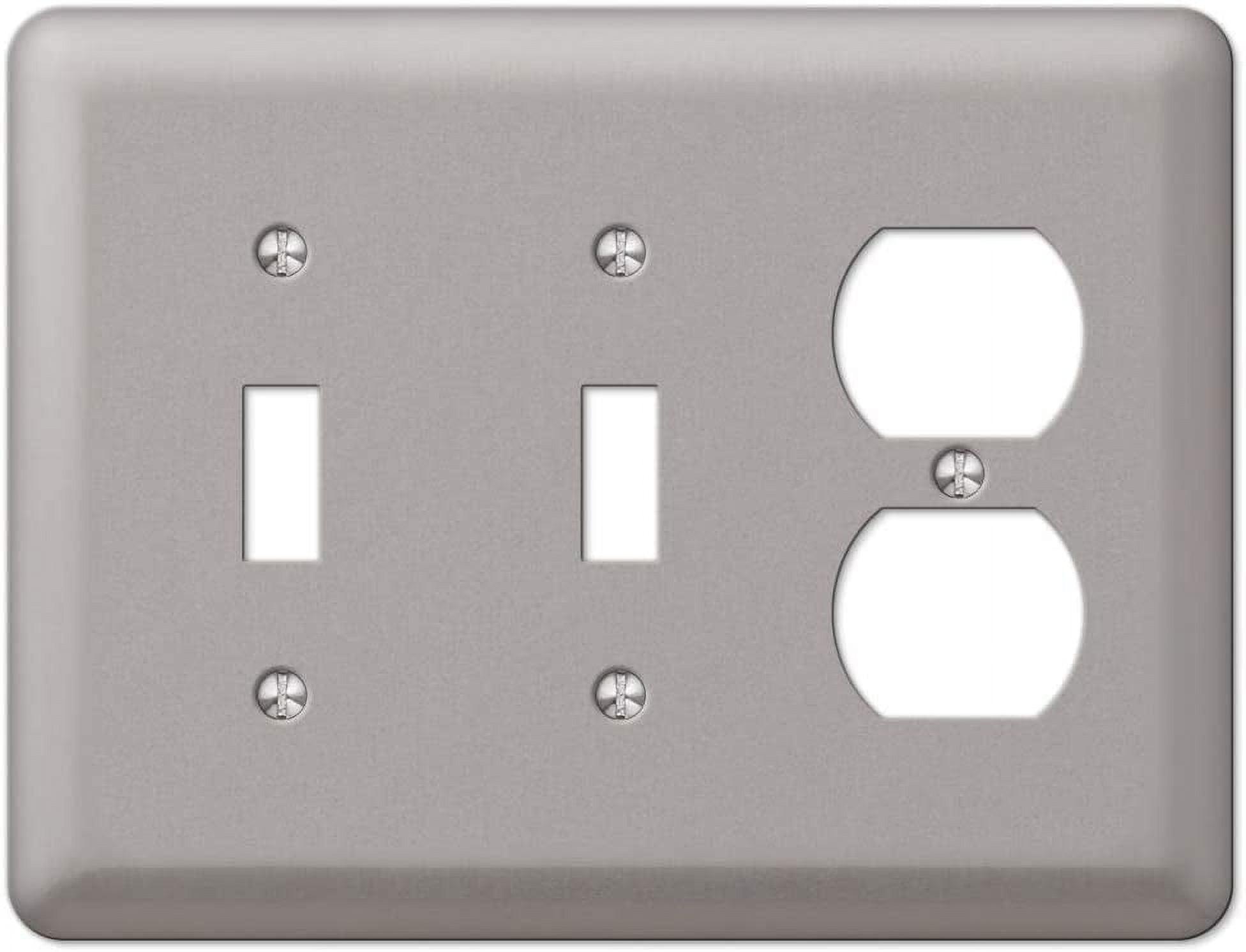 Brushed Nickel Steel 2 Toggle 1 Duplex Wall Plate