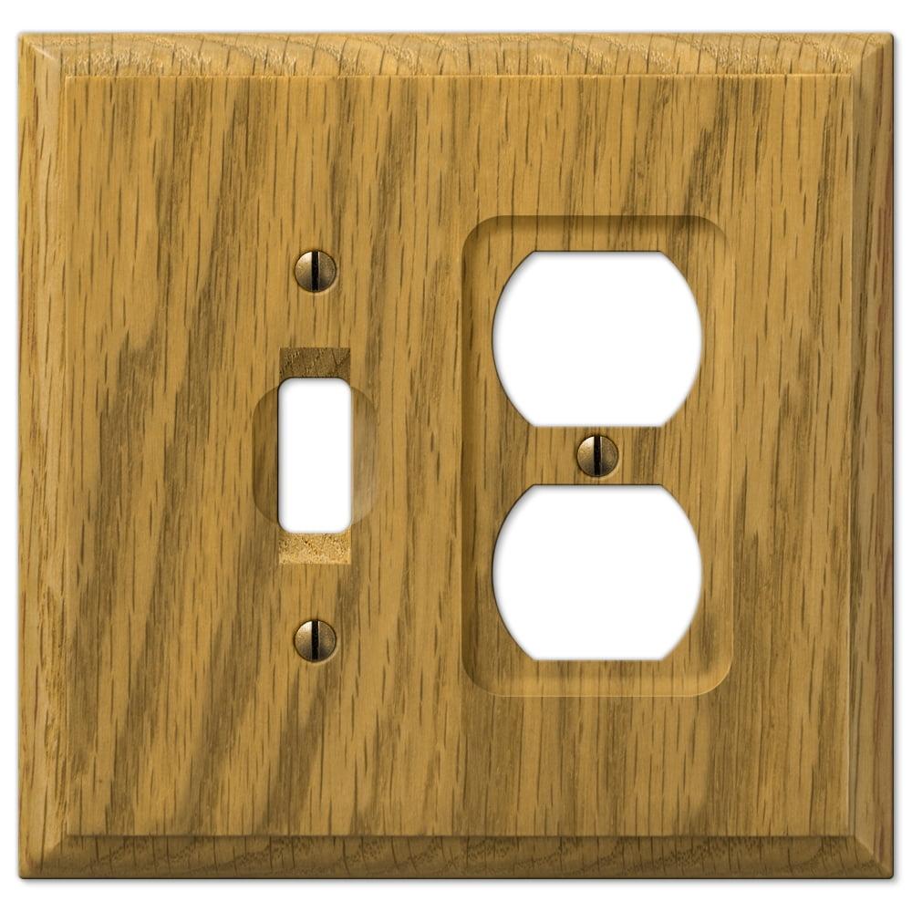 Light Oak 2-Gang Wood Wall Plate with Toggle and Duplex