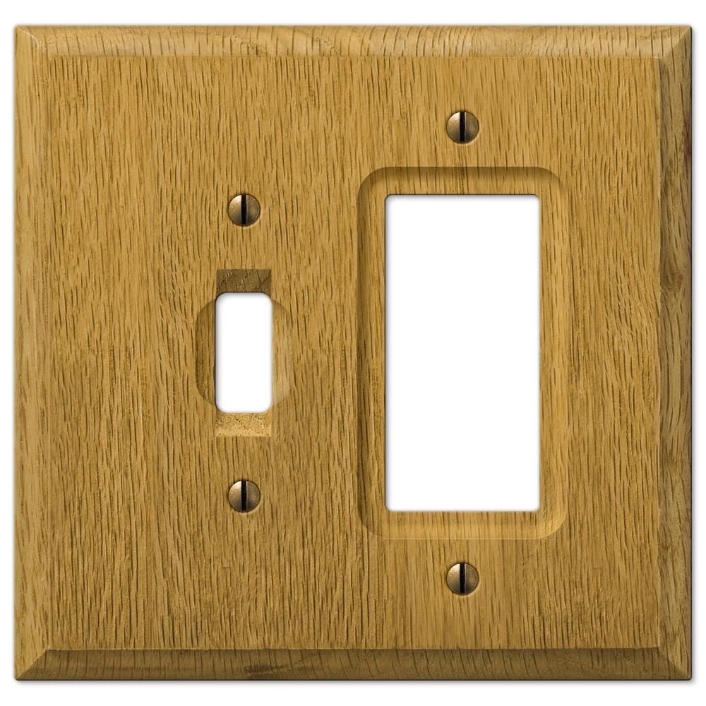 Light Oak Wood Single Toggle and Rocker Wallplate