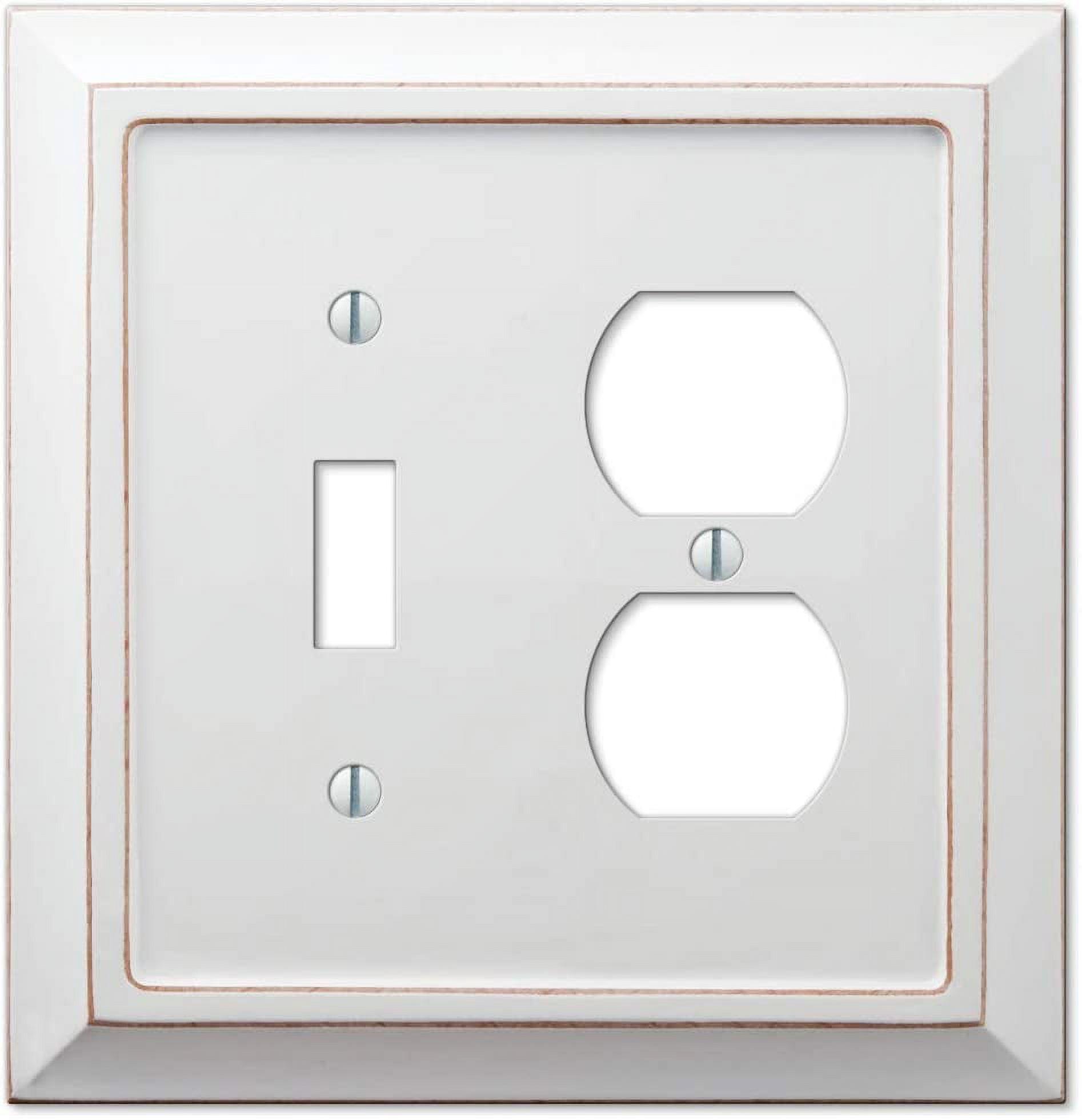 Distressed White Wood 2 Gang Toggle and Duplex Wall Plate