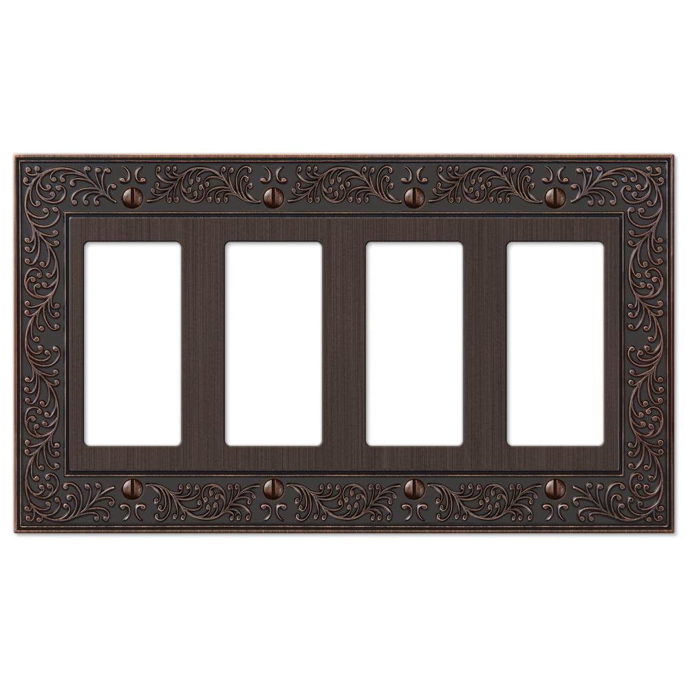 Aged Bronze Cast Metal Quad Rocker Wall Plate