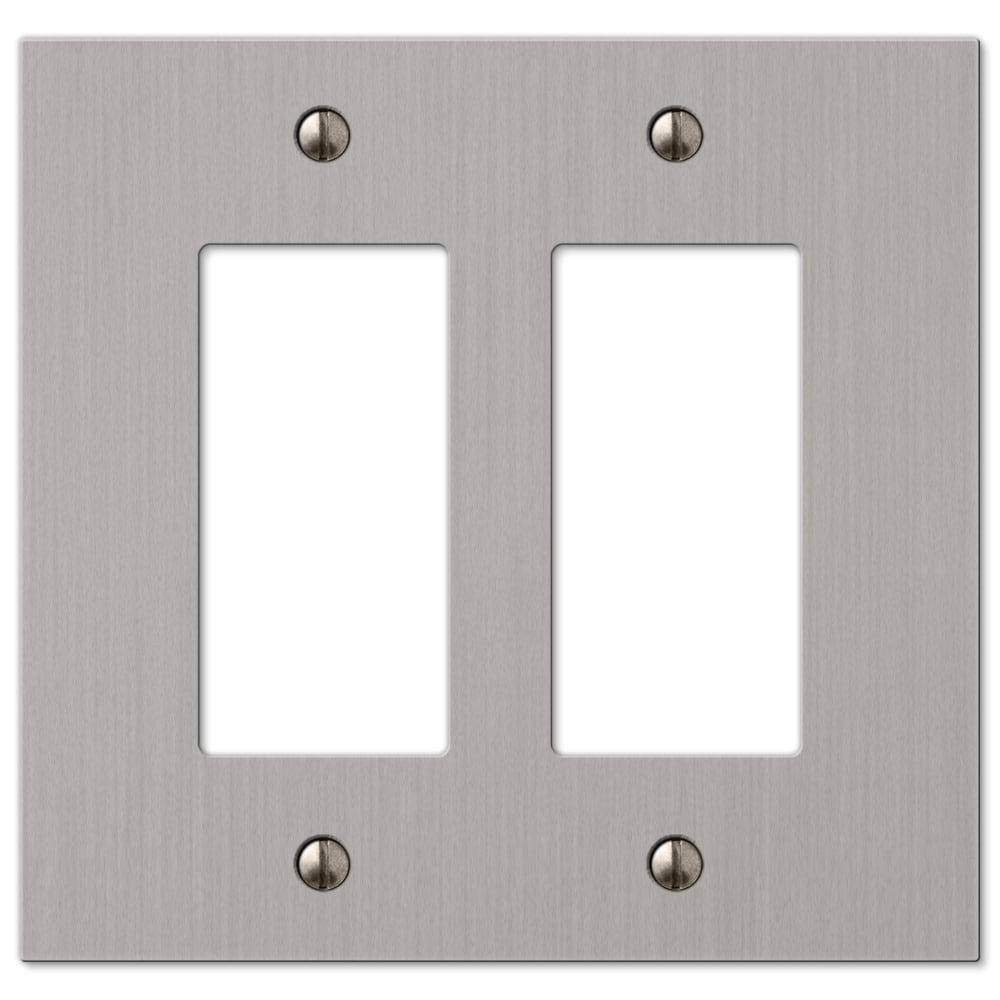 Brushed Nickel Double Rocker Cast Metal Wall Plate