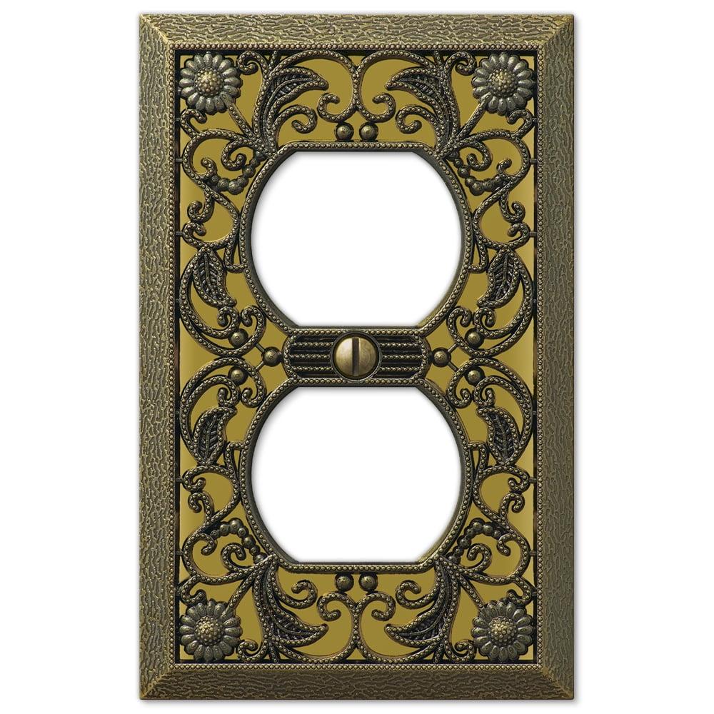 Antique Brass Filigree Single Duplex Wall Plate