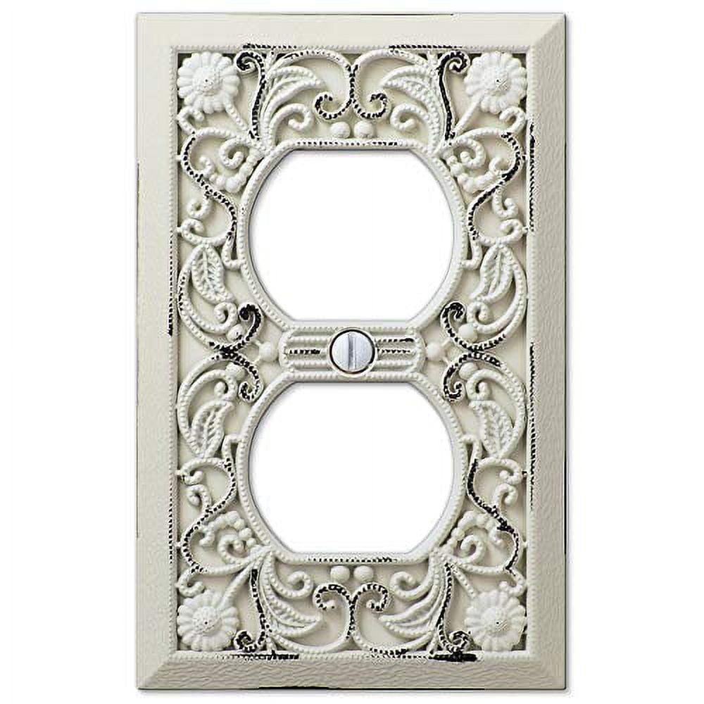 Antique White Cast Metal Filigree Duplex Wall Plate