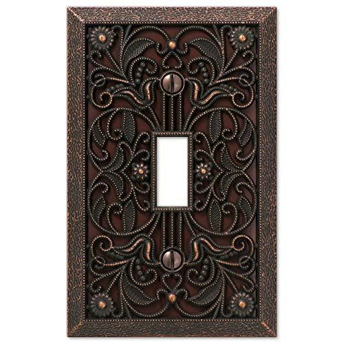 Aged Bronze Filigree Single Toggle Metal Wall Plate