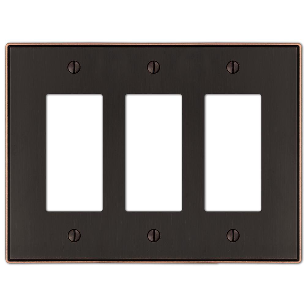 Aged Bronze Triple Rocker Cast Metal Wall Plate