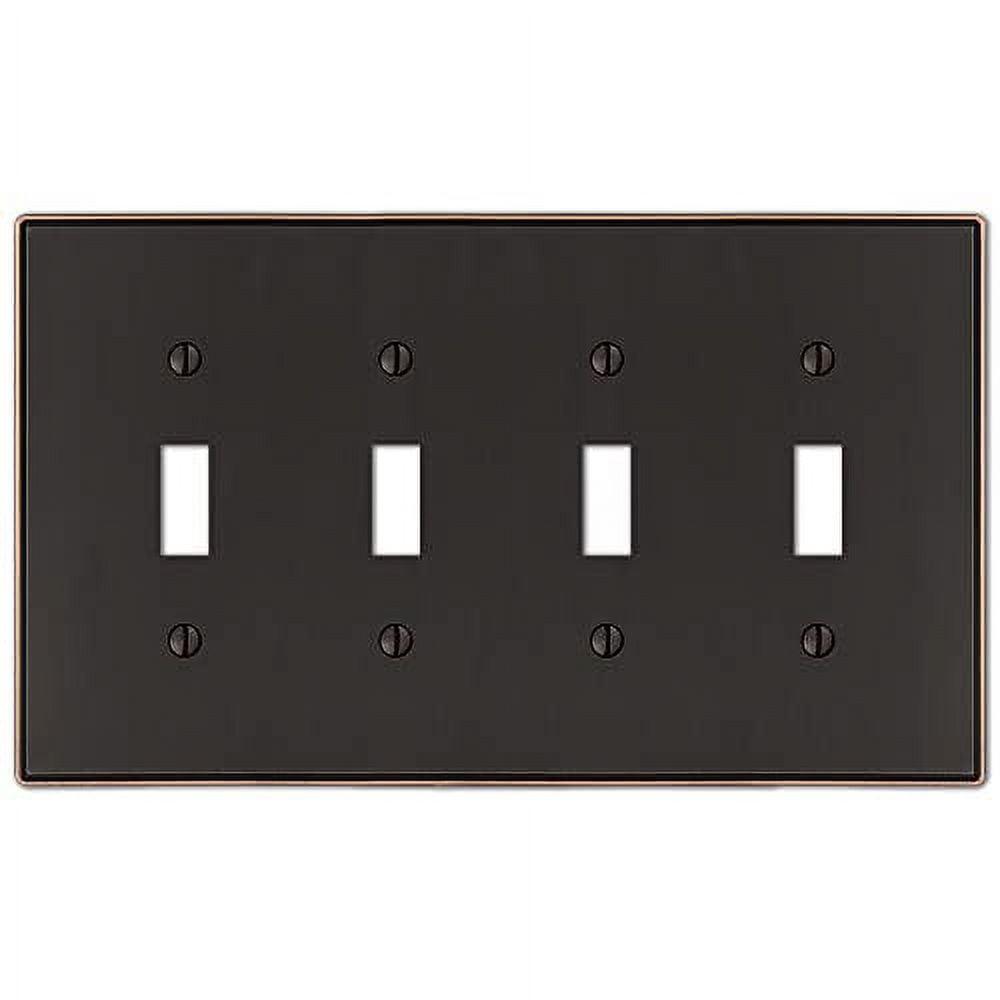 Aged Bronze 4-Gang Quad Toggle Metal Wall Plate