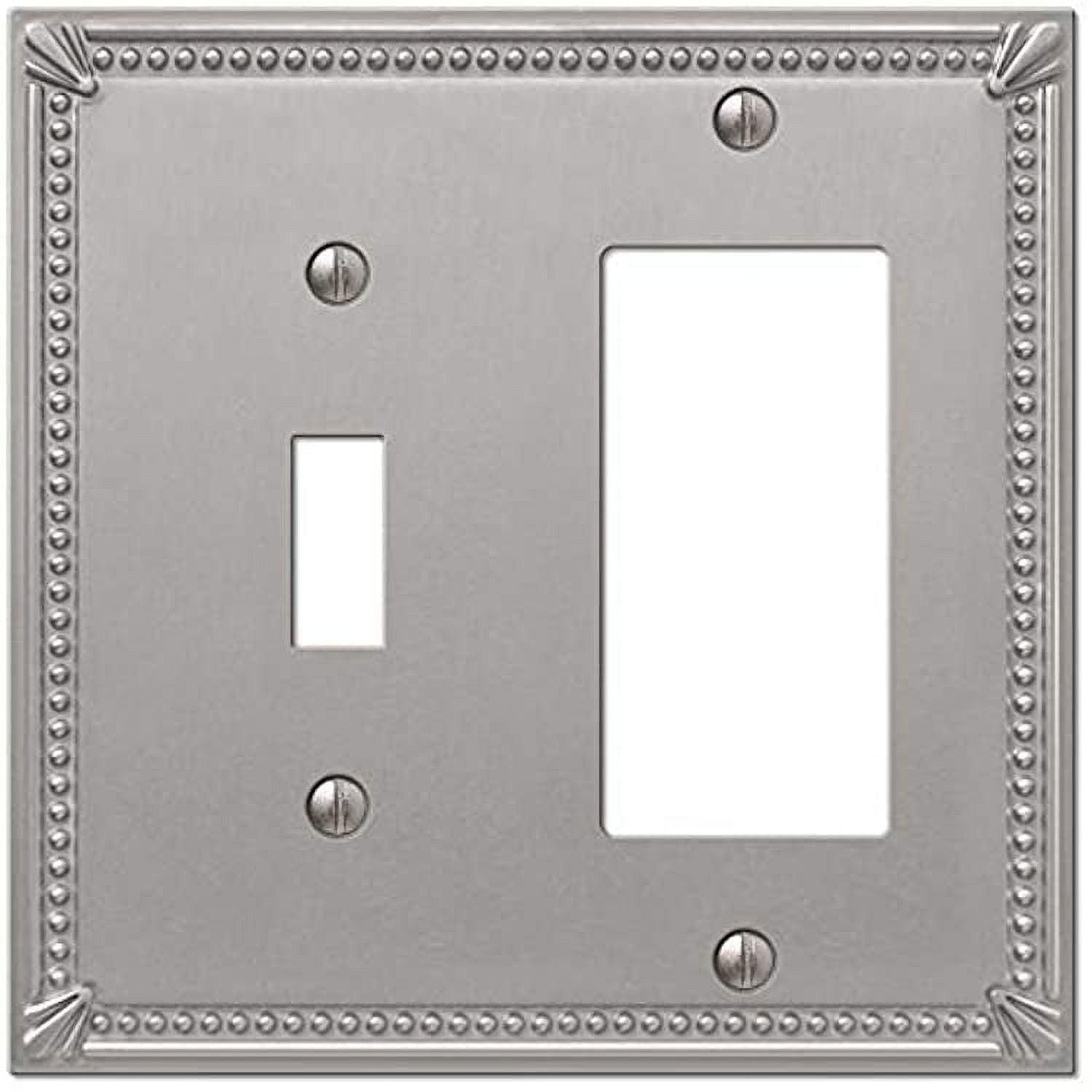 Amerelle Imperial Bead Brushed Nickel 2 gang Metal Decorator/Toggle Wall Plate 1 pk
