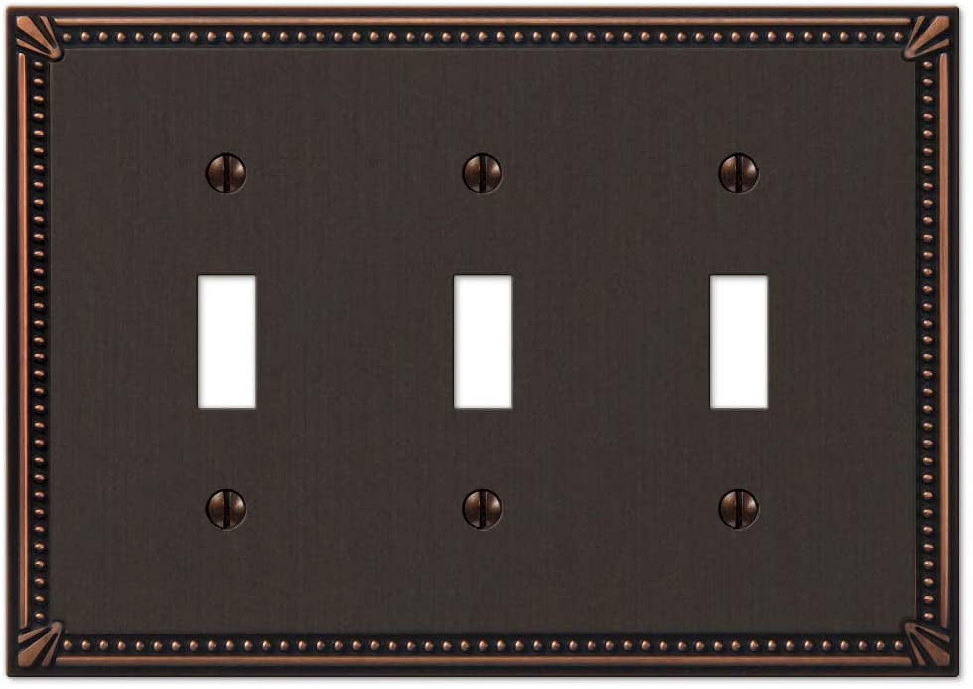 Aged Bronze 3-Gang Beaded Toggle Wall Plate