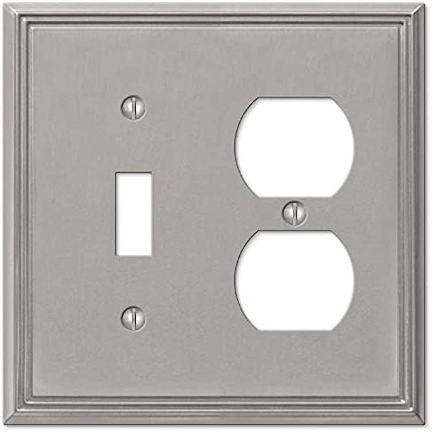 Brushed Nickel 2-Gang Metal Toggle and Duplex Wall Plate