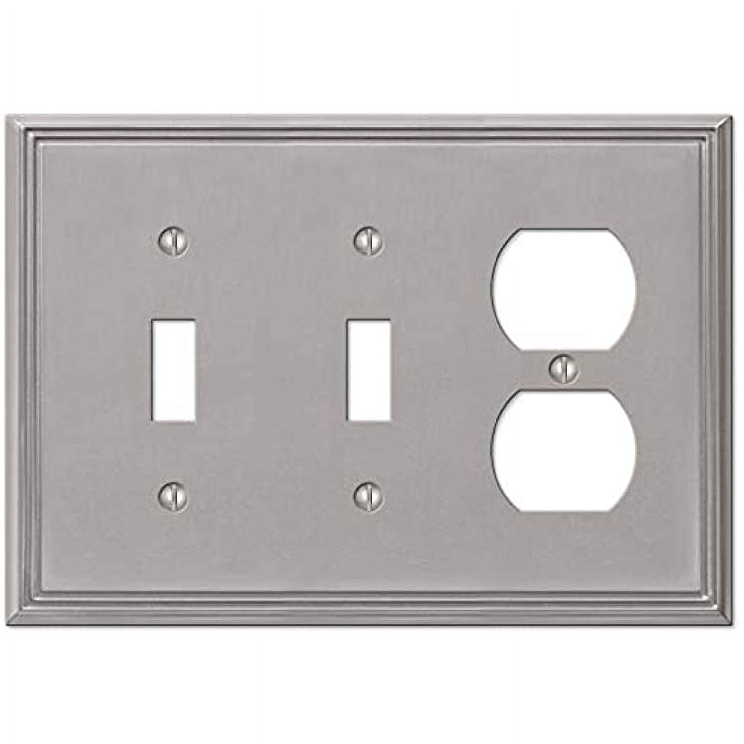 Brushed Nickel 3-Gang Metal Wall Plate with 2 Toggle and 1 Duplex