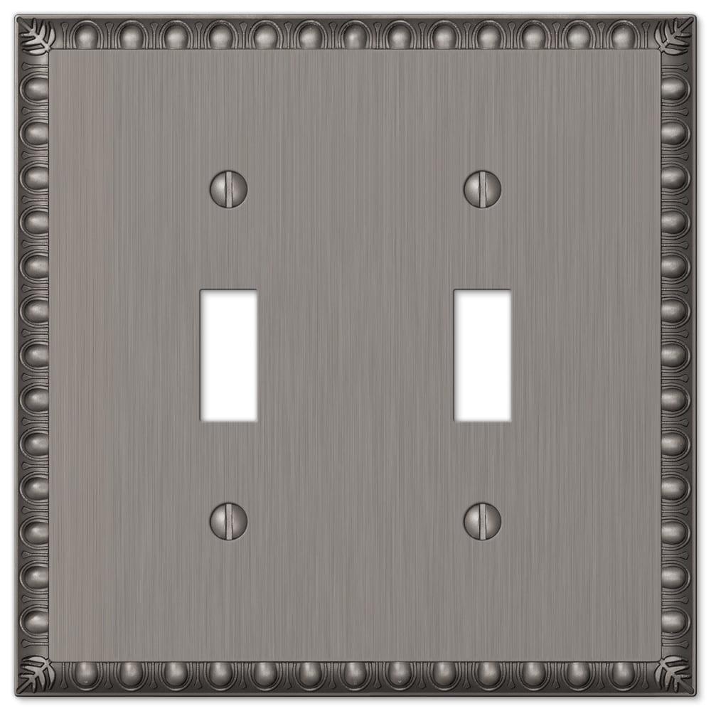 Amerelle 90TTAN Egg & Dart Wallplate, 2 Toggle, Cast Metal, Antique Nickel, 1-Pack