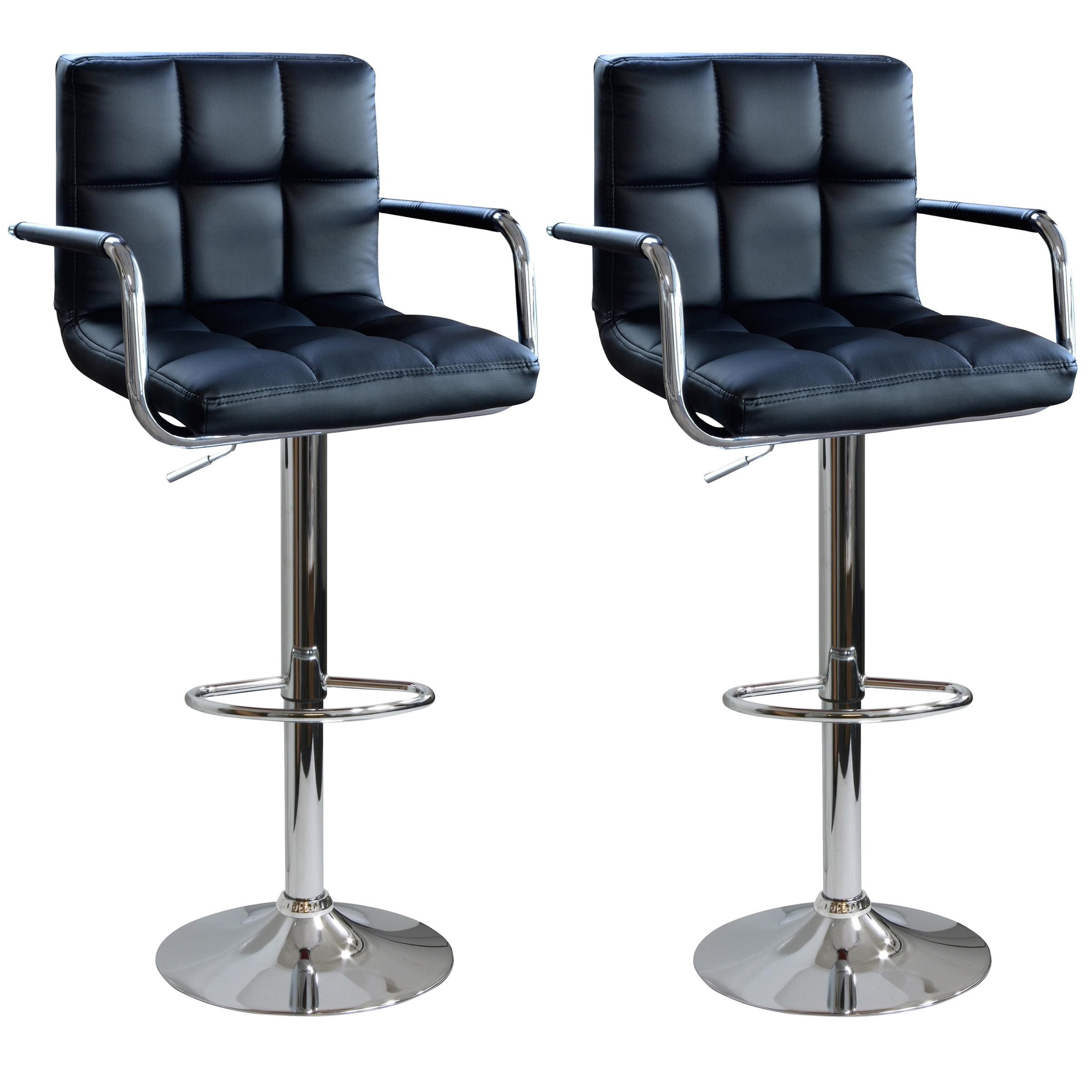 Adjustable Black Vinyl and Chrome Swivel Bar Stools, Set of 2