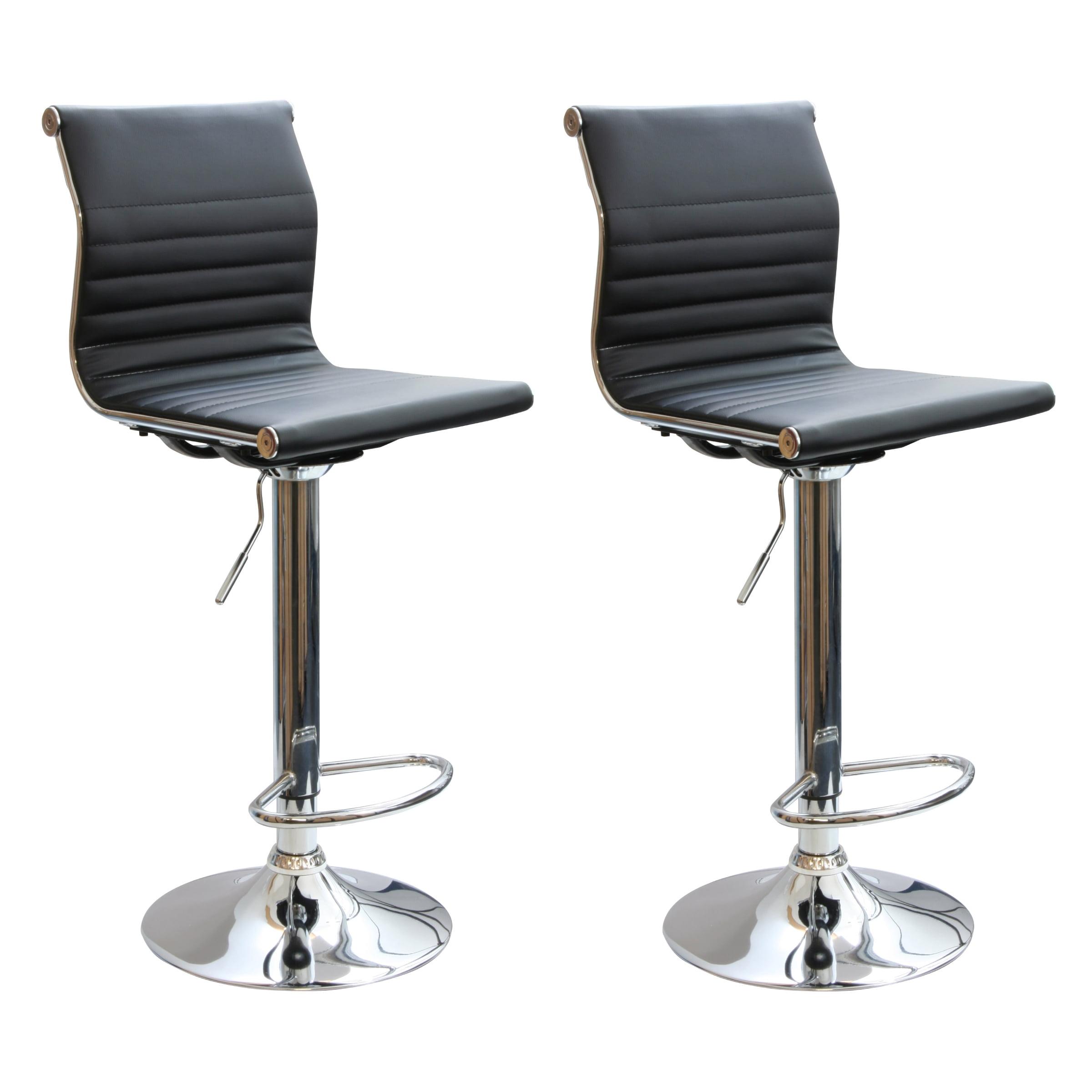 Adjustable Black Vinyl and Chrome Swivel Bar Stools, Set of 2